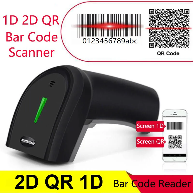 Black handheld 2D barcode scanner with USB corded connection