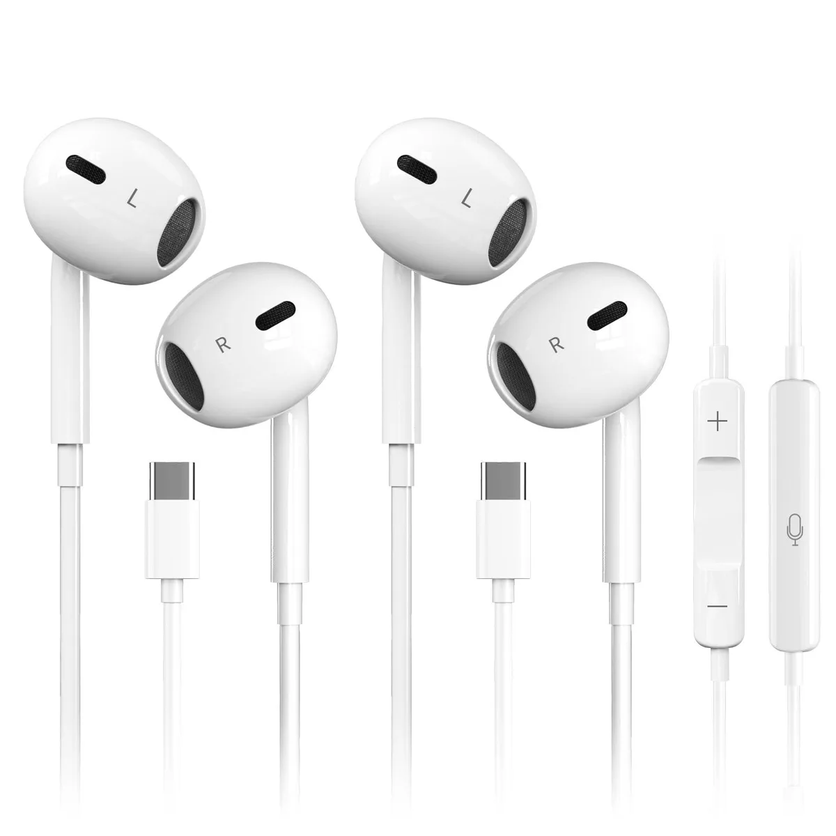 Humantoolz 1 White USB-C In-Ear Headphones Active Noise Cancelling 2 Pack — product photo