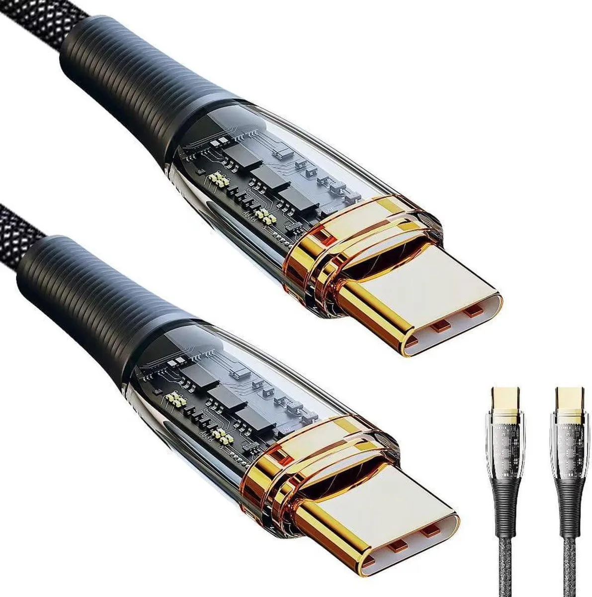 SMUGDESK SMUGDESK USB C to USB C Cable Transparent Shell 100W 5A PD QC 4.0 480Mbps 6.6ft Black — product photo