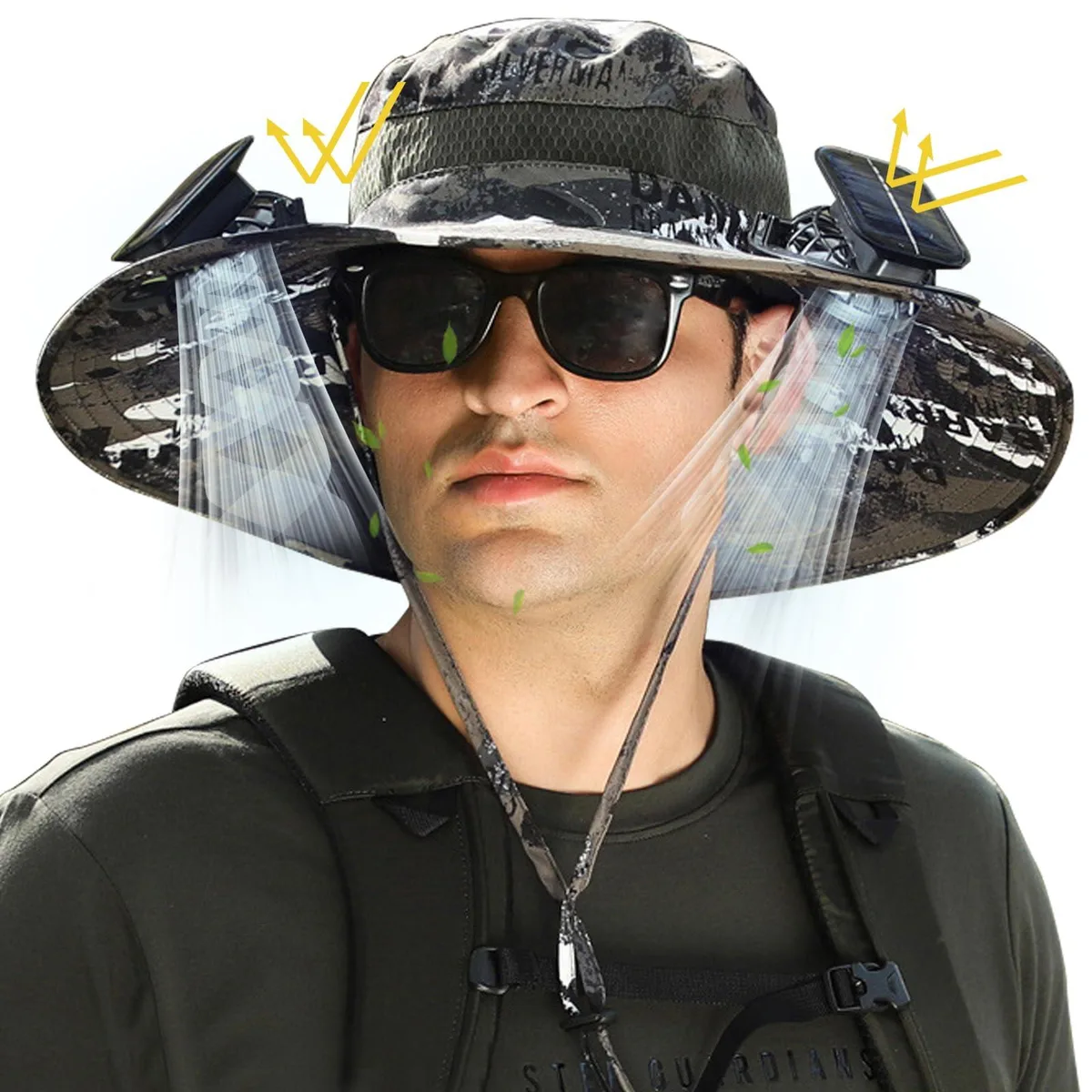  Solar Fan Hat Black with 2 Fans UPF 50+ — product photo