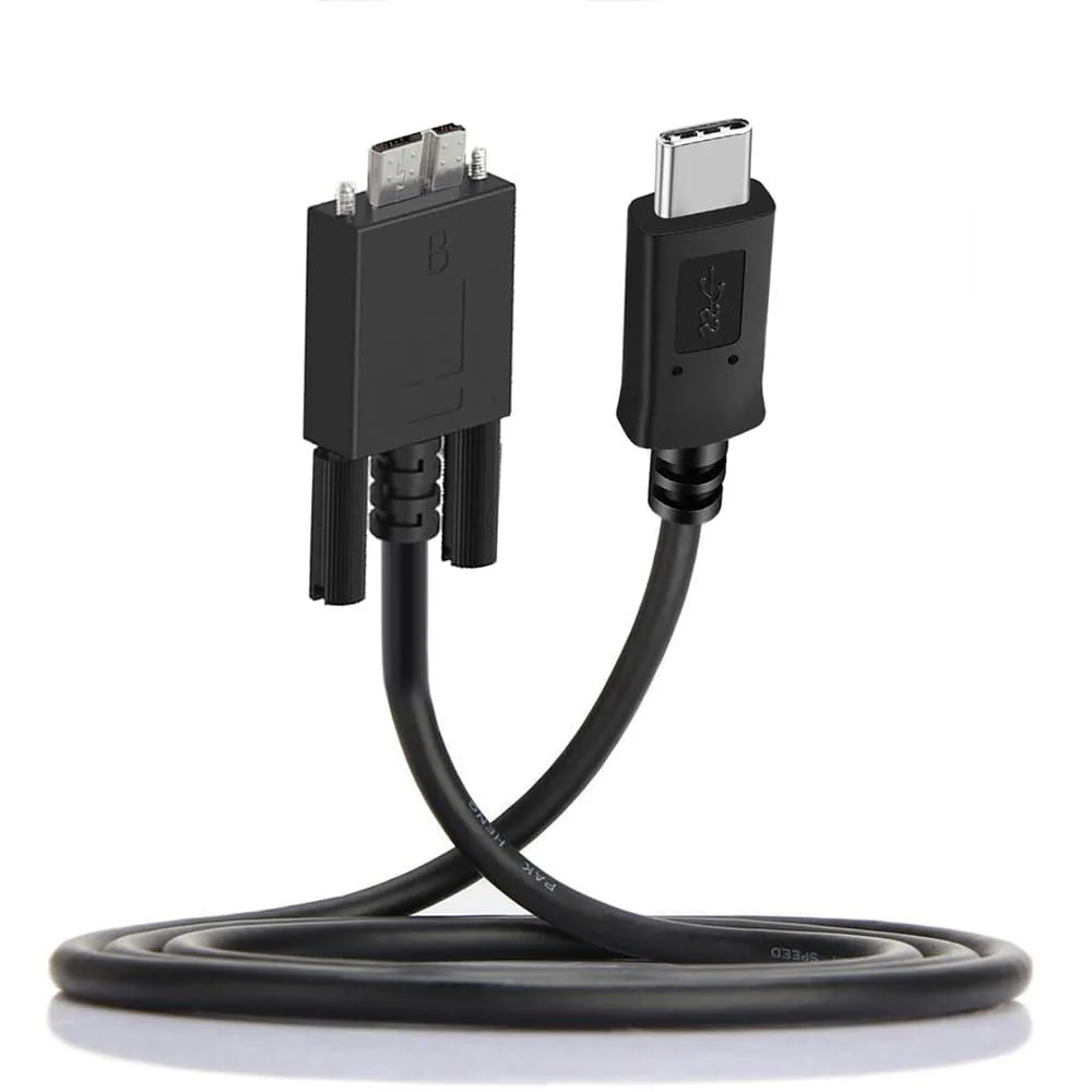 USB-C to Micro USB 3.0 angled cable with screw mount connectors