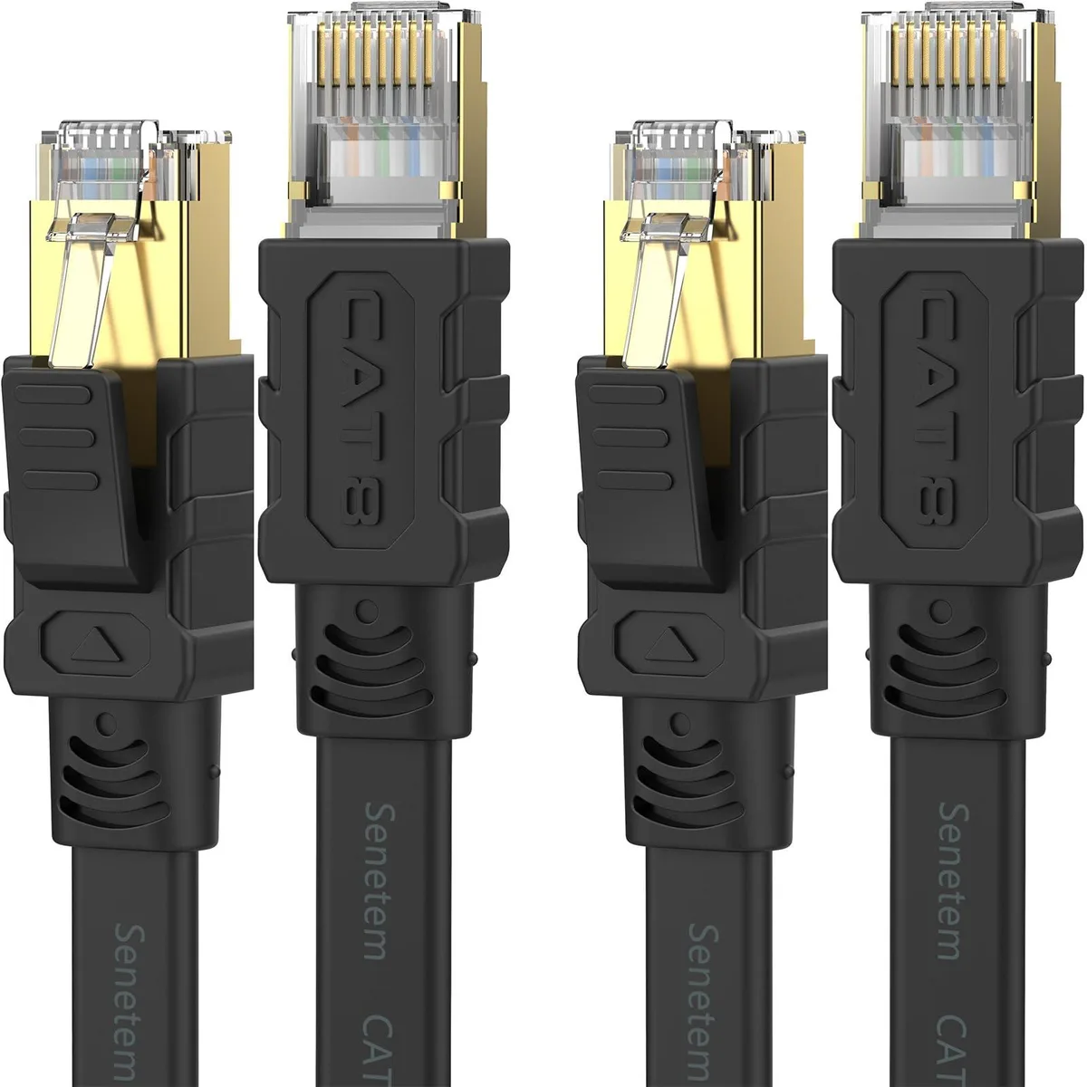  Senetem UEB10F2 Cat 8 Flat Ethernet Cable 10 ft 2-Pack 40Gbps 2000MHz S/FTP 30AWG Gold RJ45 — product photo