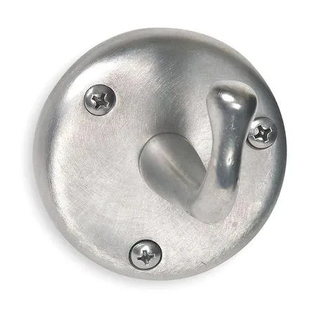 Stainless steel bathroom hook with satin finish, round base, single hook, wall mounted