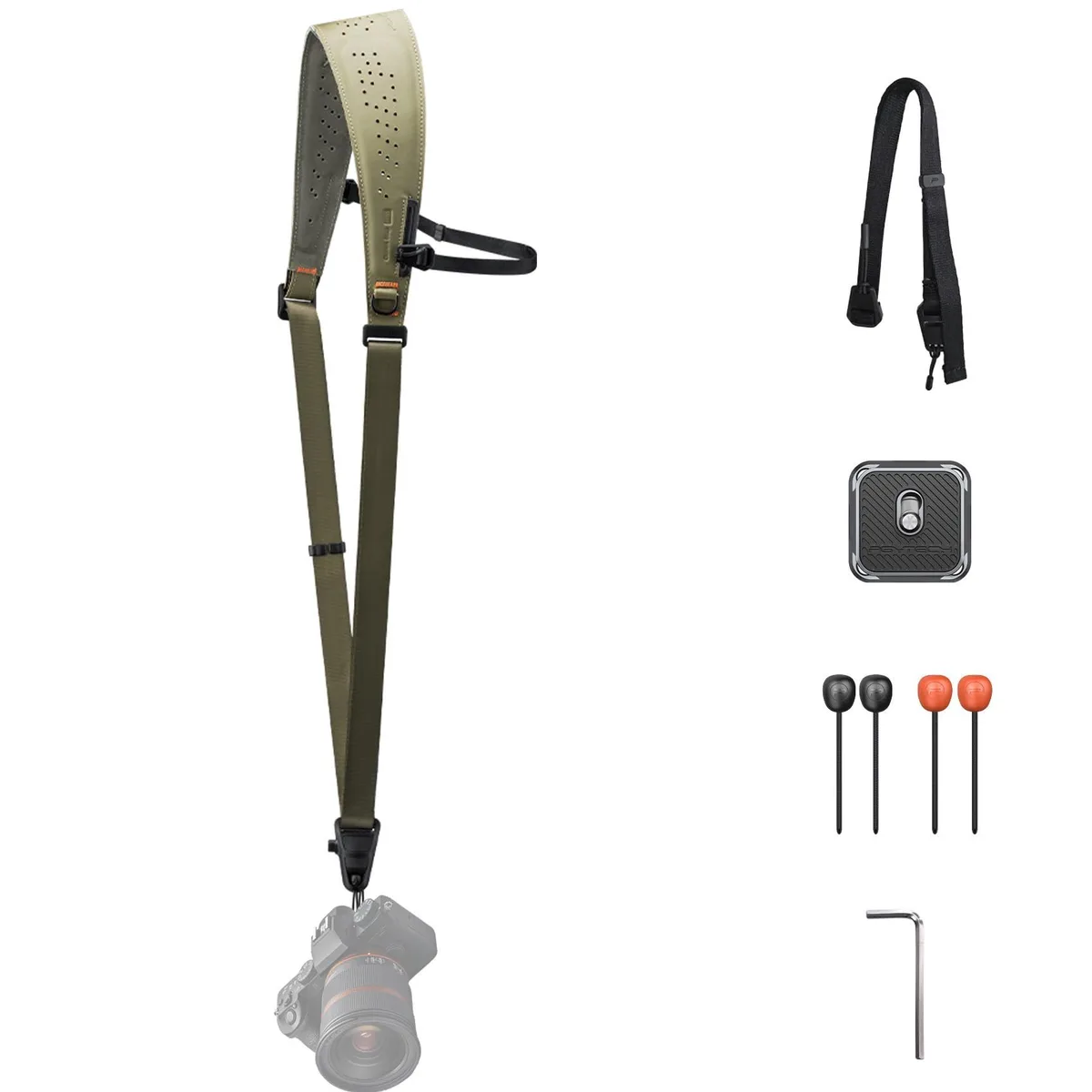 PGYTECH Camera Strap Pro Wilderness Green heavy-duty single camera harness with leather accents, reinforced nylon webbing