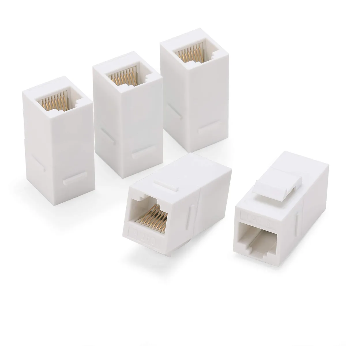  RJ45 Coupler Inline Adapter Keystone Female to Female 5 Pack Gold Plated White — product photo