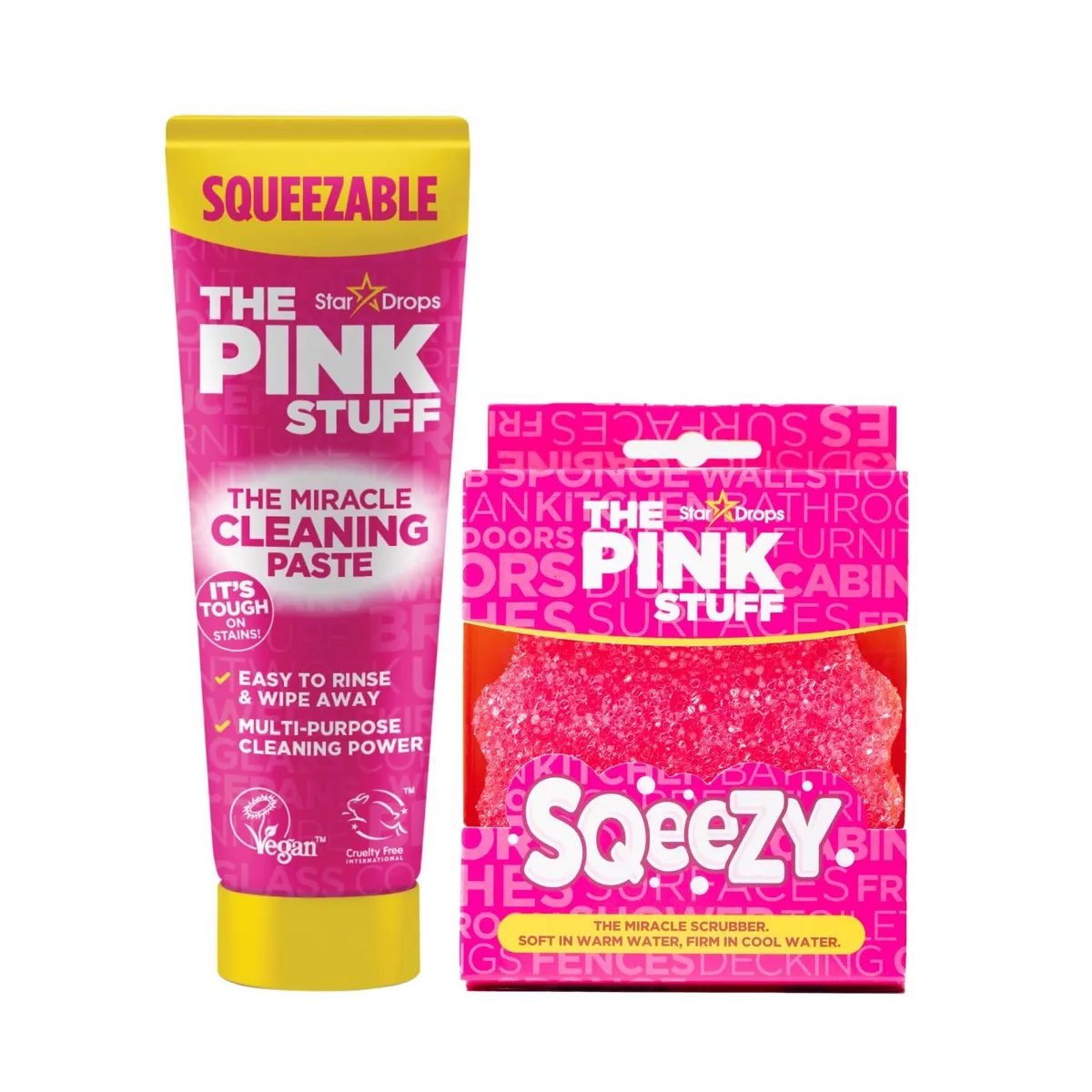 Pink squeezable cleaning paste bottle 300g with scrubber sponge