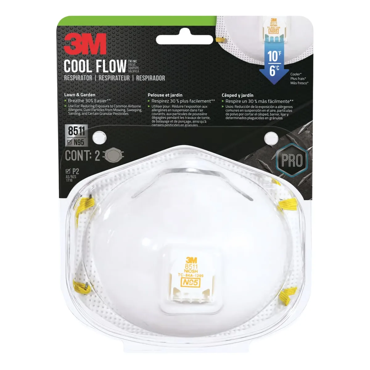 Two white N95 valved respirators with adjustable nose clips and exhalation valves
