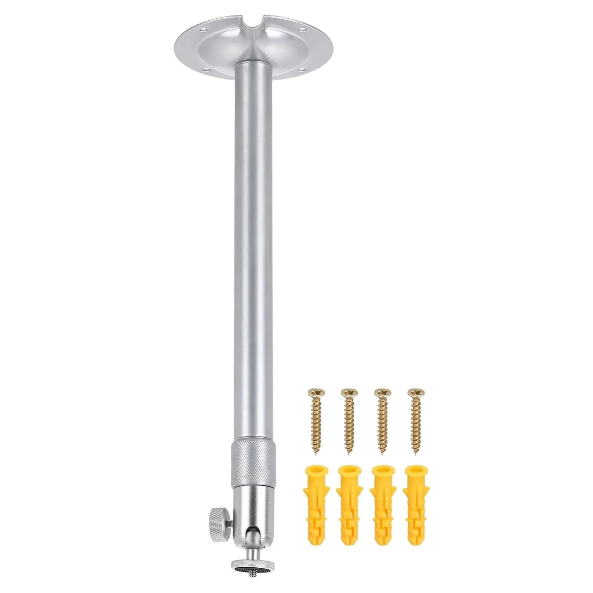 Silver adjustable projector mount with telescopic pole and rotating gimbal head, ceiling or wall base