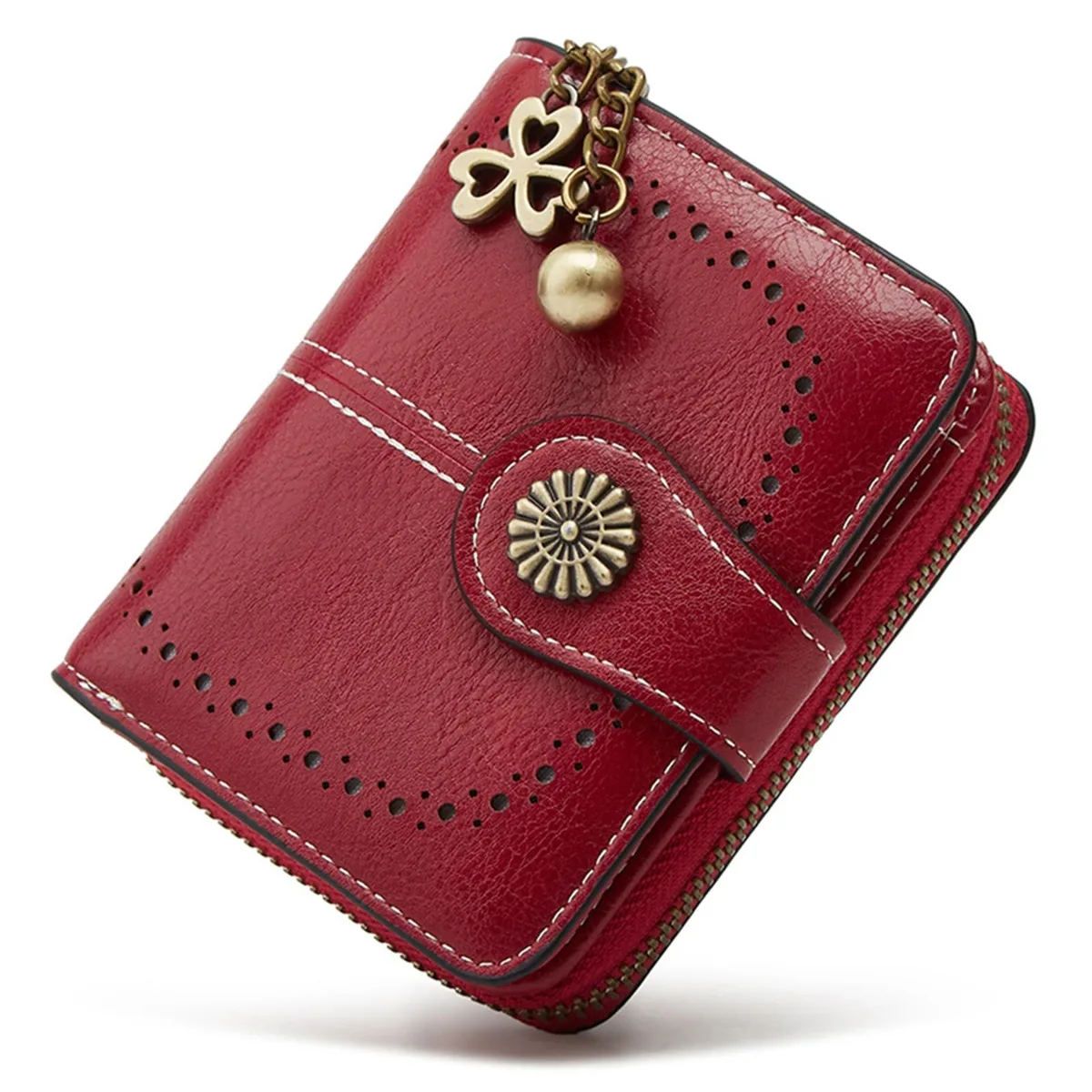 BVEOGMRO Small Wallet Red Faux Leather Bifold RFID Blocking 4.53in — product photo