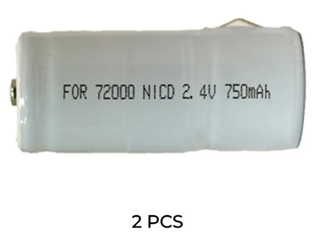 Two cylindrical 2.4 Volt NiCd batteries side by side