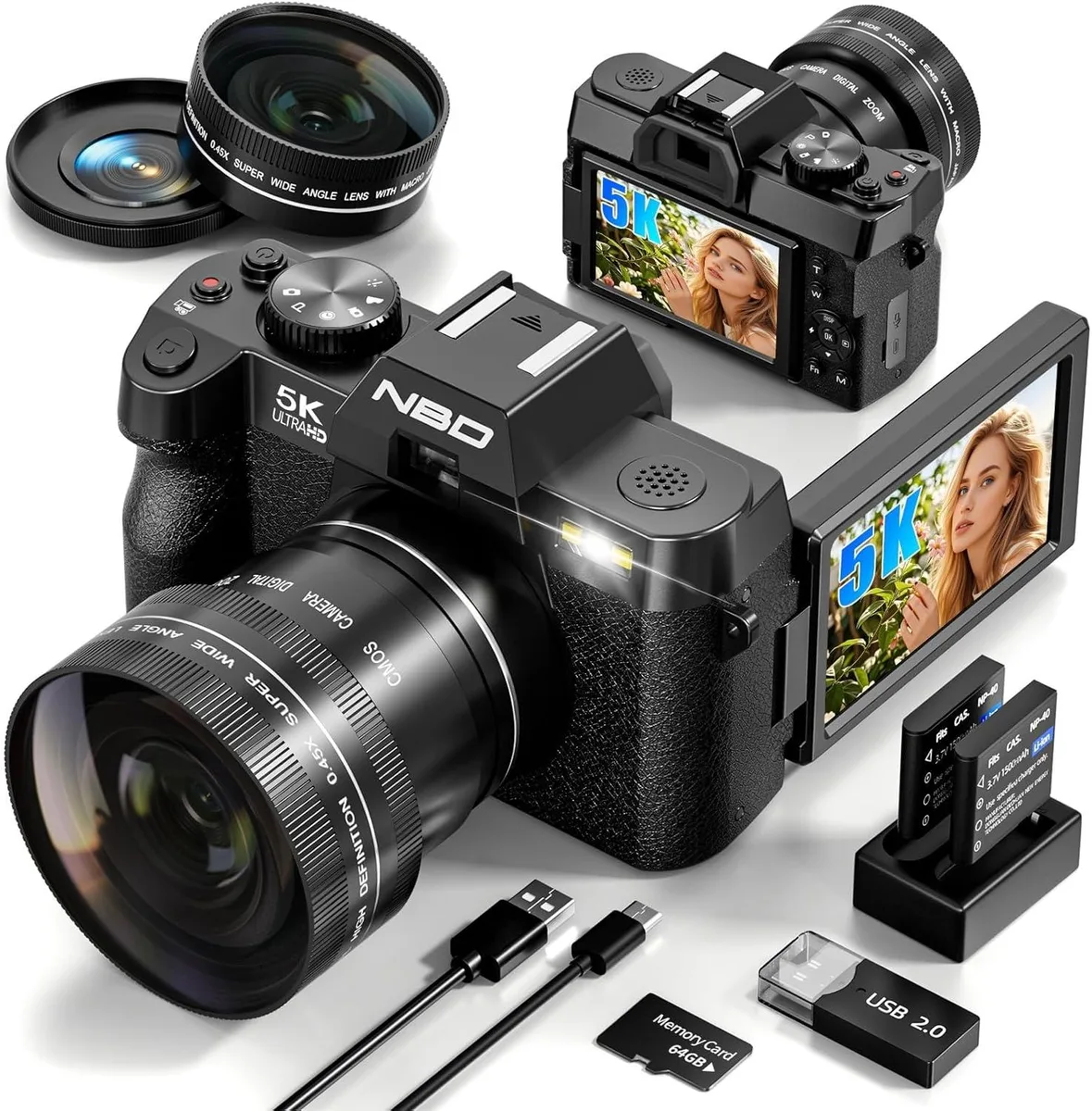 G-Anica G-Anica 5K 64MP Digital Camera 16X Zoom 3.0" Flip Screen Black — product photo