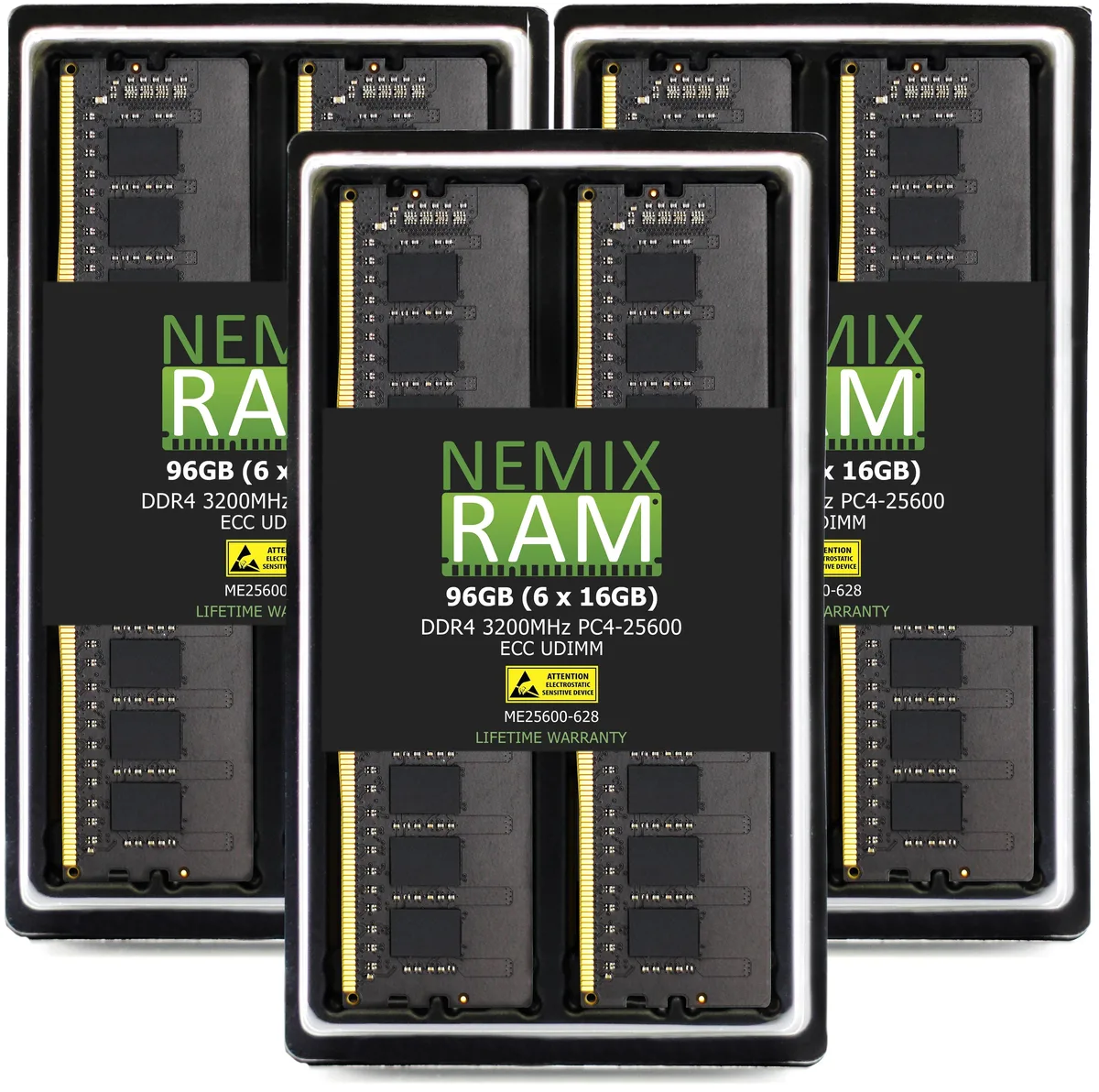 NEMIX RAM NEMIX RAM 96GB (6x16GB) DDR4 3200 ECC UDIMM Kit ThinkMate Tower Server Compatible — product photo