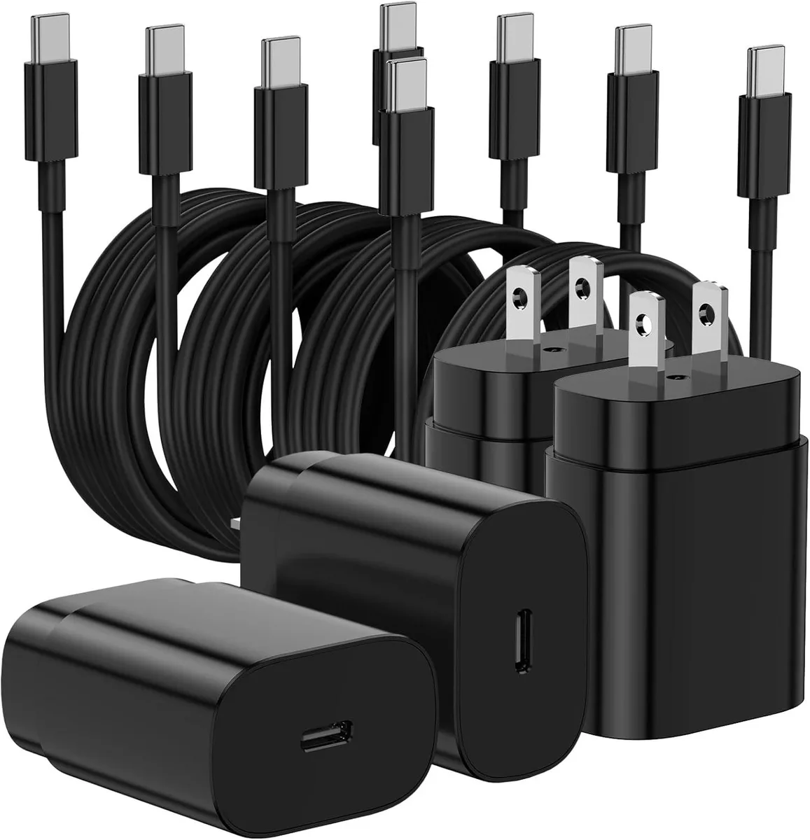 ONITOON ONITOON 25W USB-C Wall Charger 4-Pack with 6ft &amp; 10ft Cables - Black — product photo