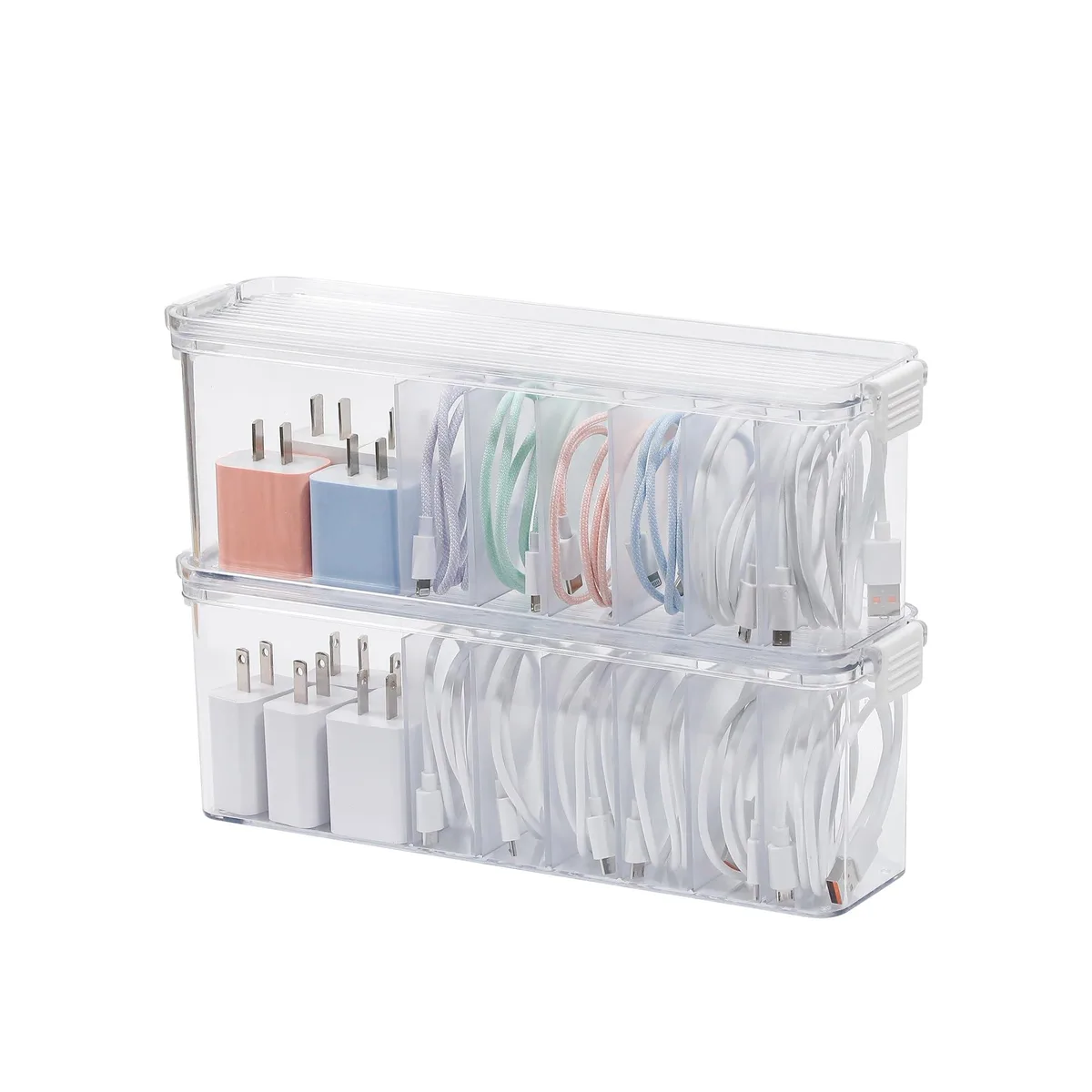 Goxitax 2 Pack Cord Organizer Box, Clear, 7 Compartments — product photo