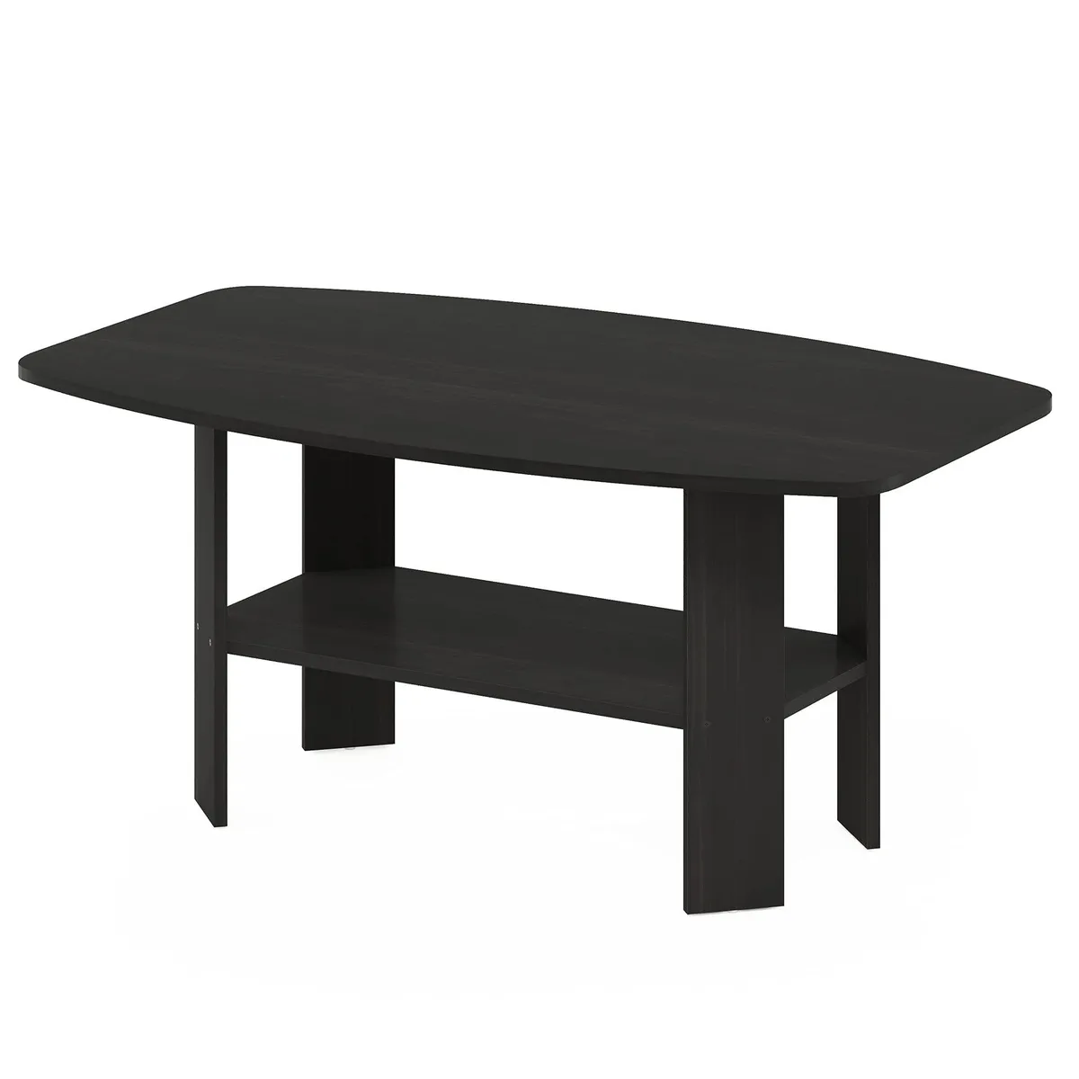 Rectangular espresso coffee table with lower shelf, engineered wood construction