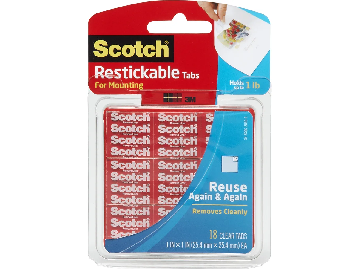 3M 3M R100 Educational Supply — 18 Clear Reusable Adhesive Mounting Tabs — product photo