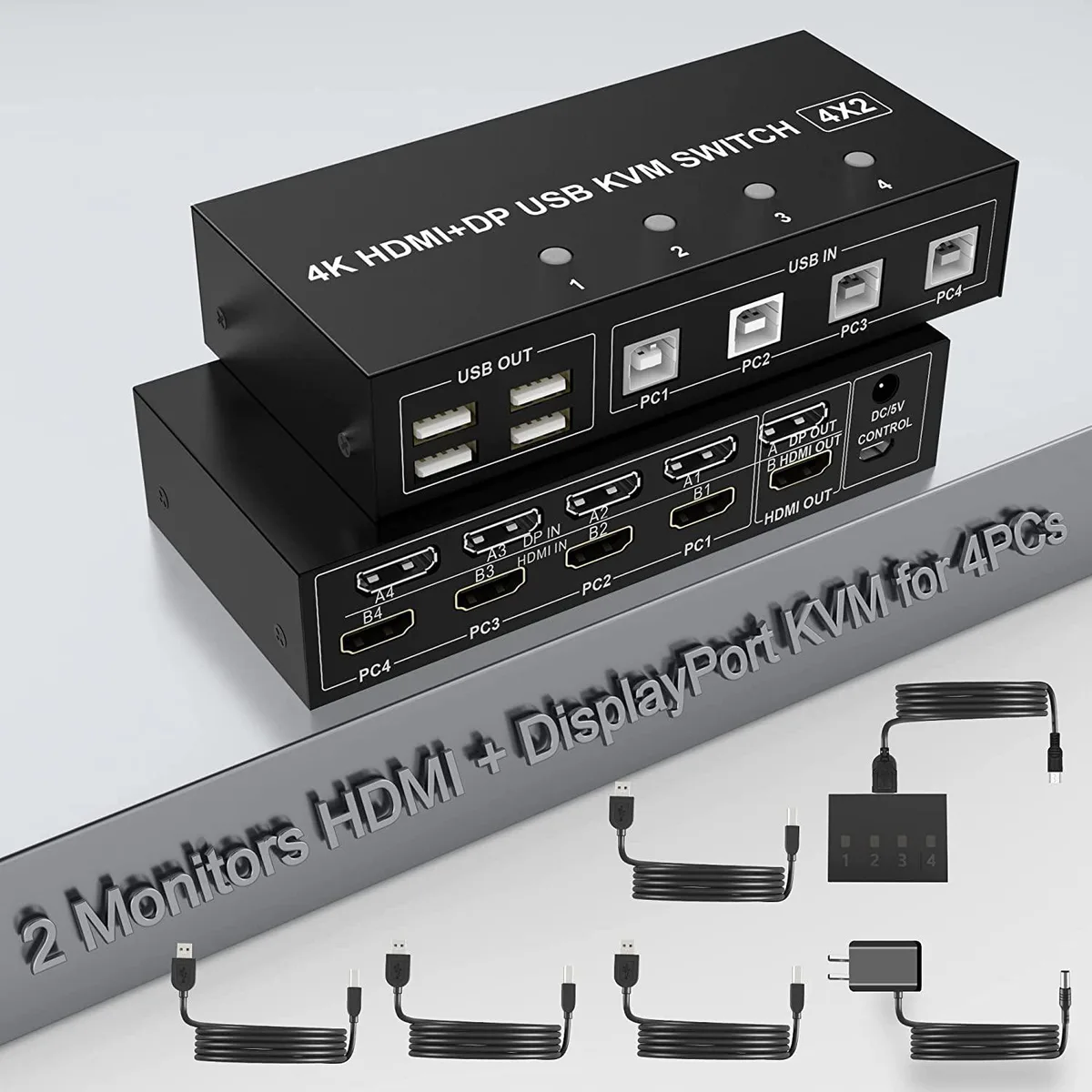 Hitoor Hitoor 4-Port Dual Monitor HDMI+DP KVM Switch 4K@60Hz — product photo