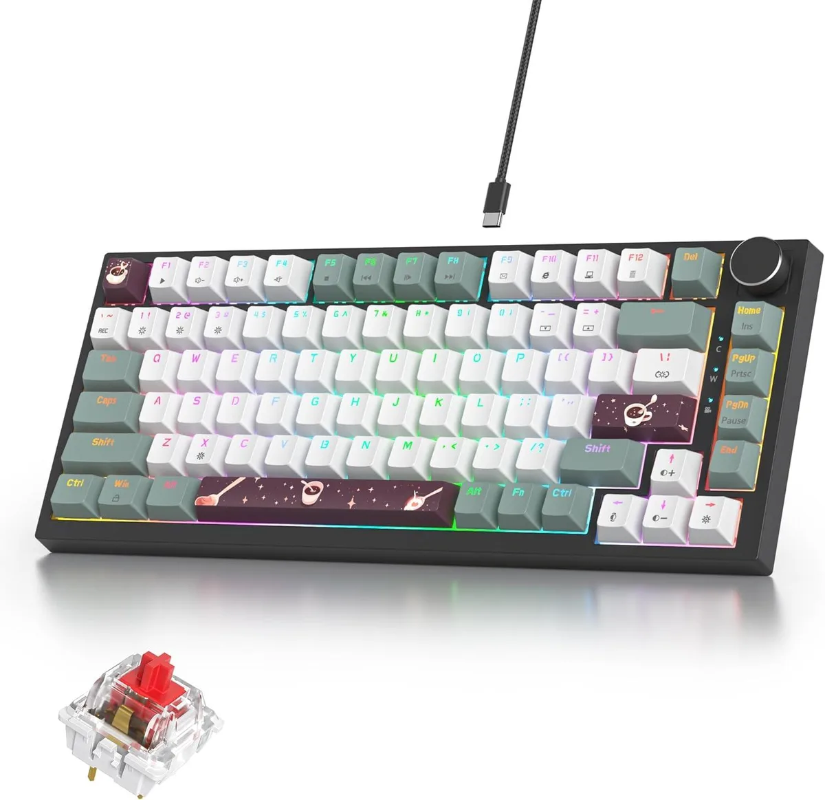 usbroway usbroway 75% Gasket Mechanical Gaming Keyboard 82 Keys Red Switch Knob PBT — product photo