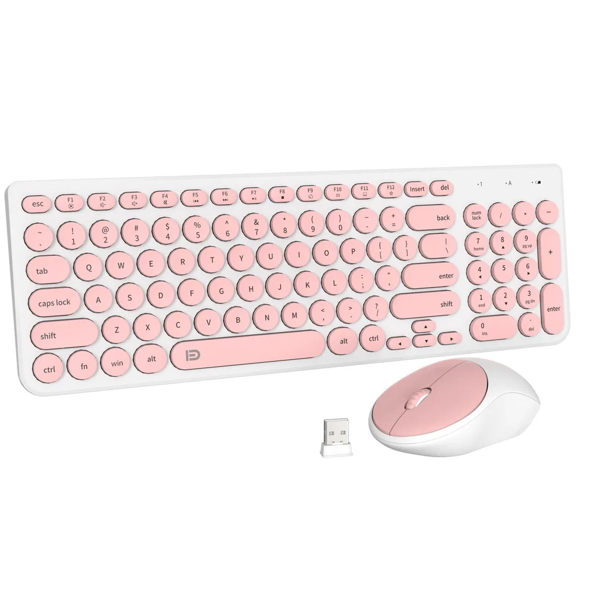 FD FD iK6630 Wireless Keyboard and Mouse Combo Salmon Pink &amp; White 2 in 1 accessory — product photo