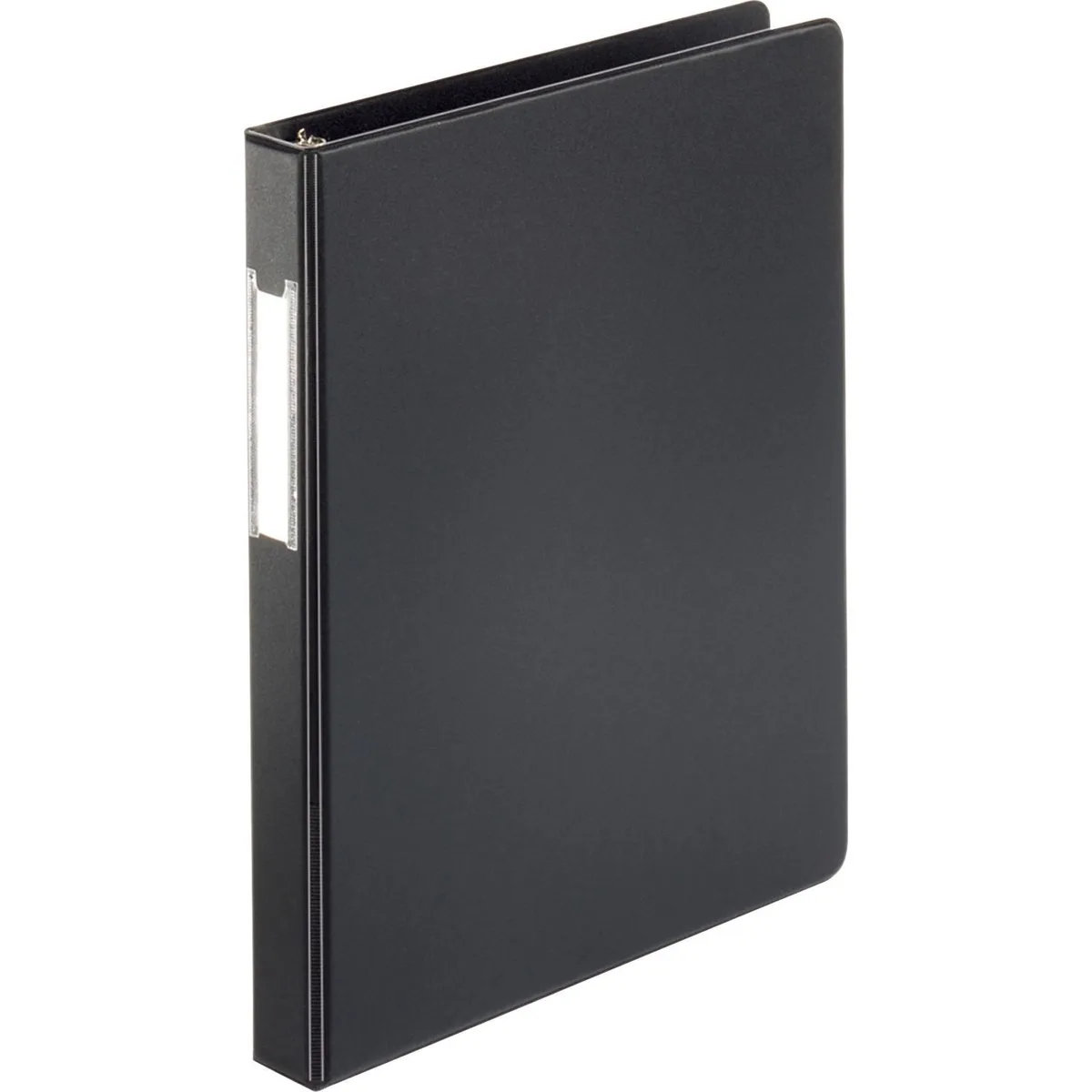 Black 11 inch round ring binder with vinyl finish label holder and exposed rivets