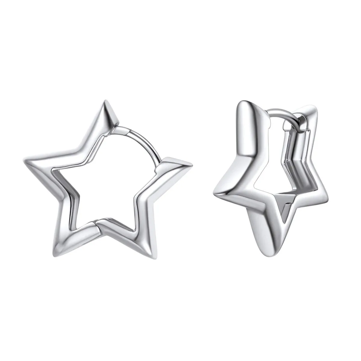 Small silver star hoop earrings, 19mm, platinum plated, S925 posts