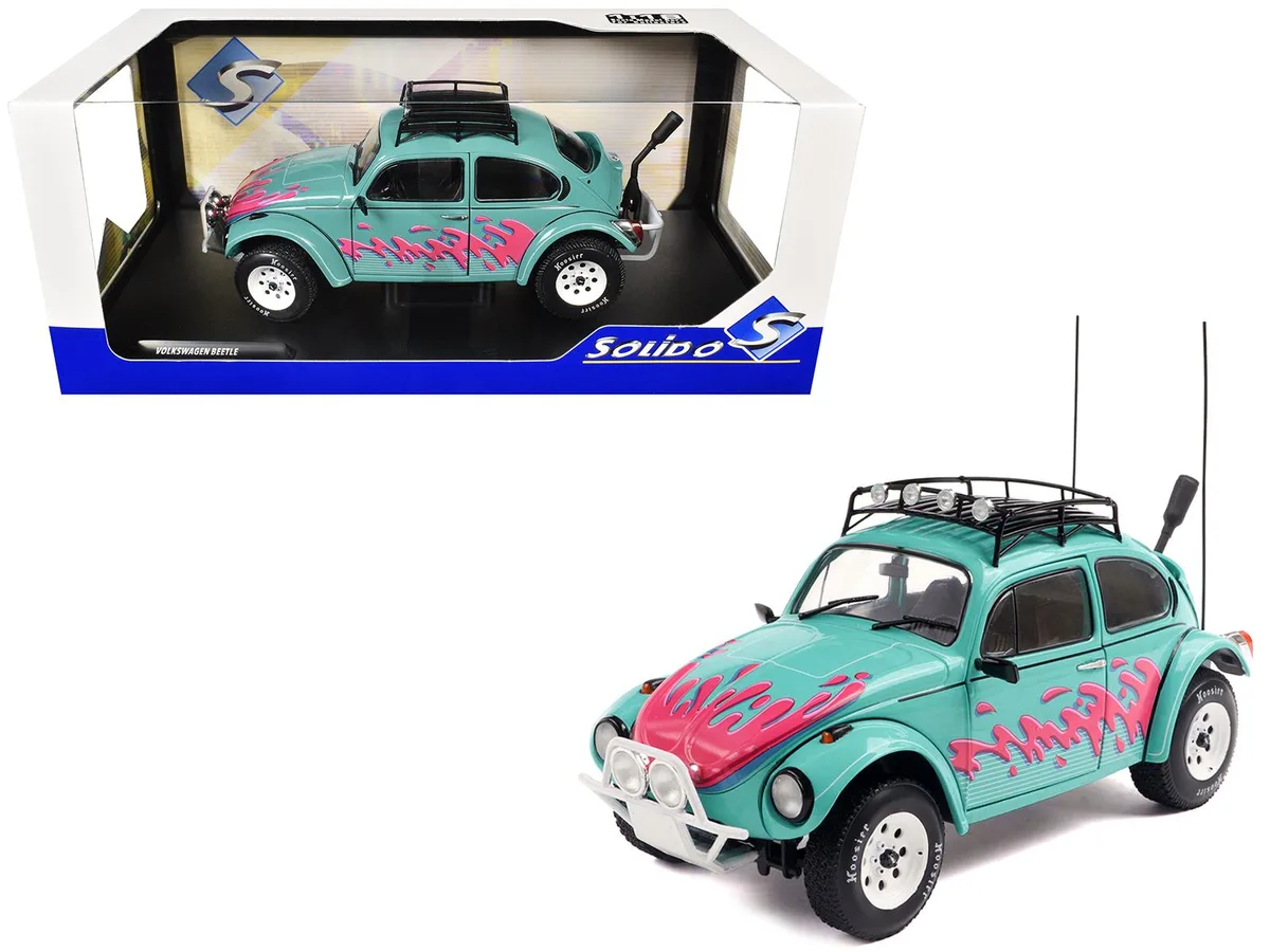 Solido Solido 1976 Volkswagen Beetle Baja Miami Green Pink Graphics 1/18 Diecast Car — product photo