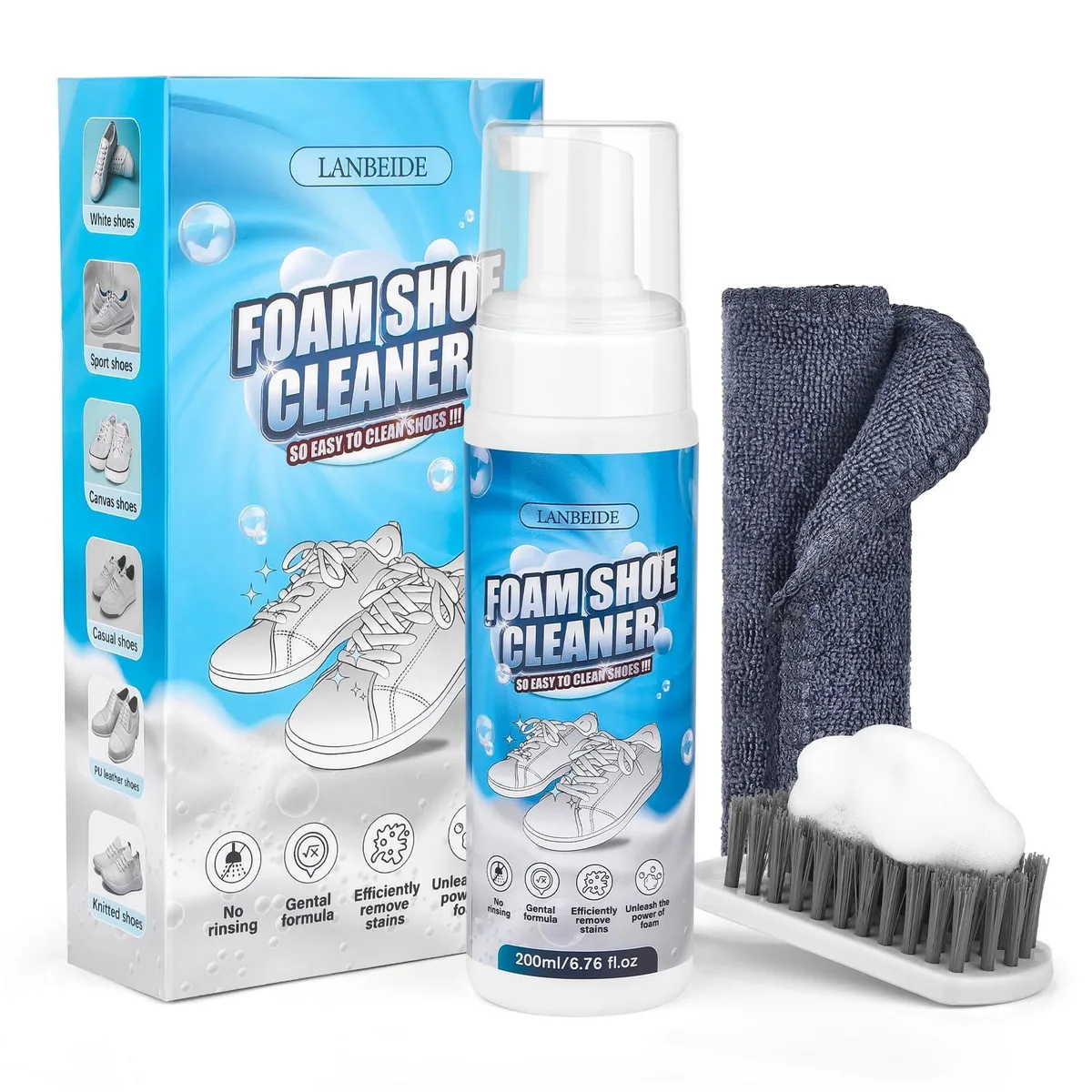 REAL HOME Innovations LANBEIDE Shoe Cleaning Kit 6.76 oz with Brush and Towel — product photo
