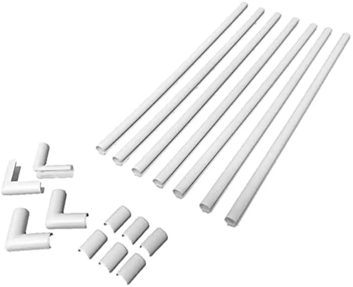 White cable management kit with seven 16-inch channels, couplings and elbows