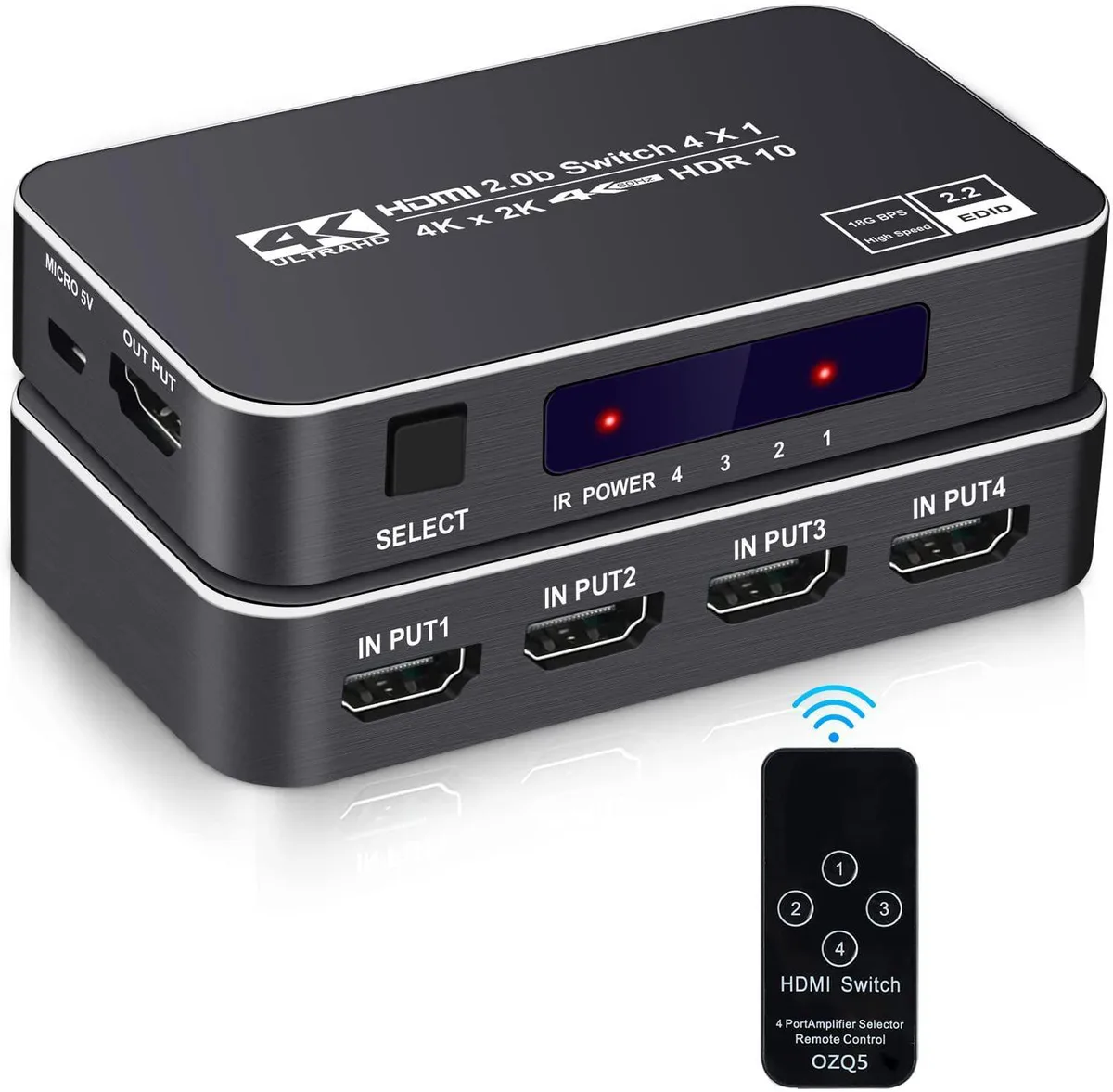 WRIARICH WRIARICH OZQ5 4 Port HDMI 2.0 Switch 4K@60Hz IR Remote — product photo
