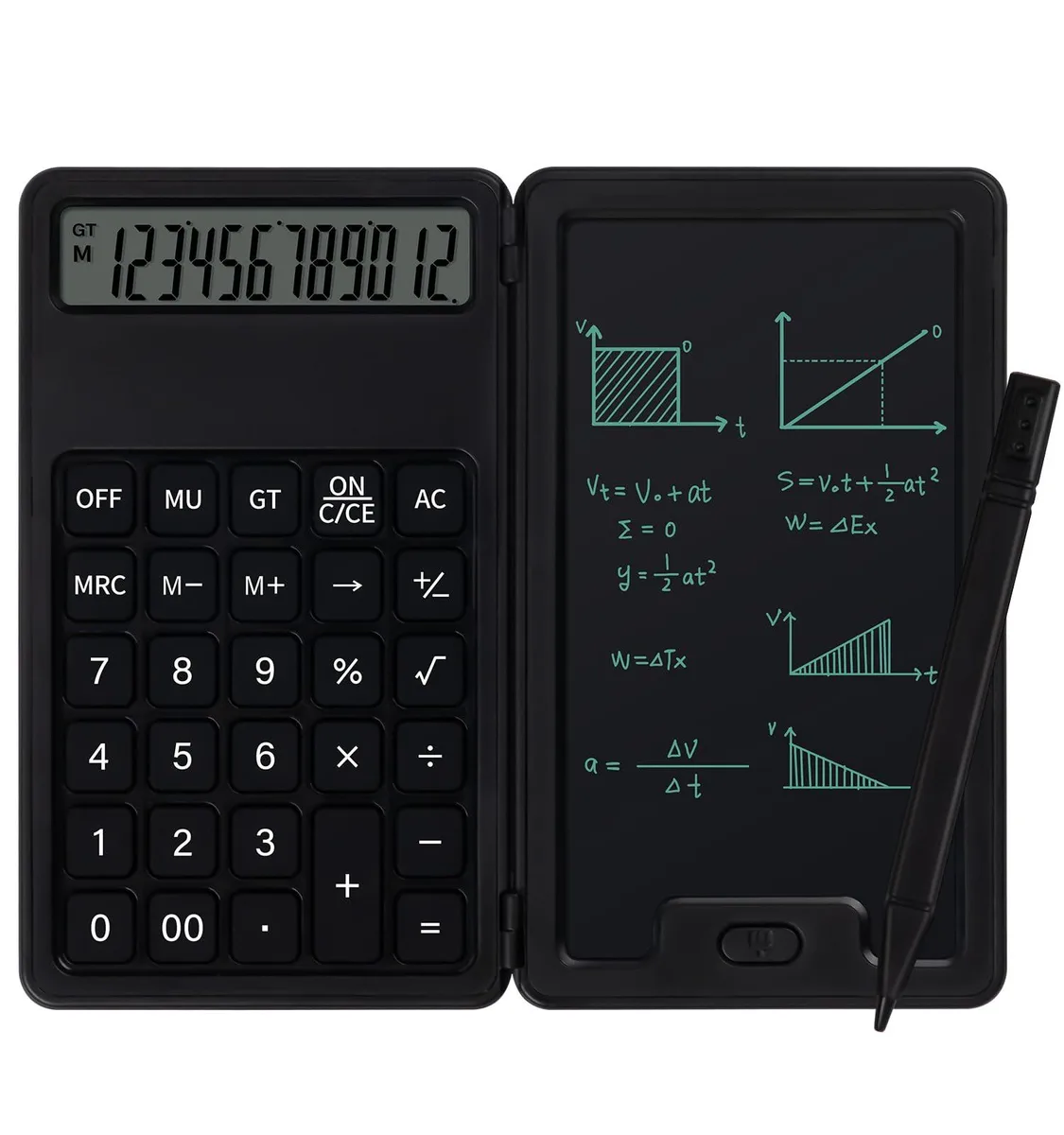 Pink HP calculator with integrated notepad and stylus, metal finish, foldable design