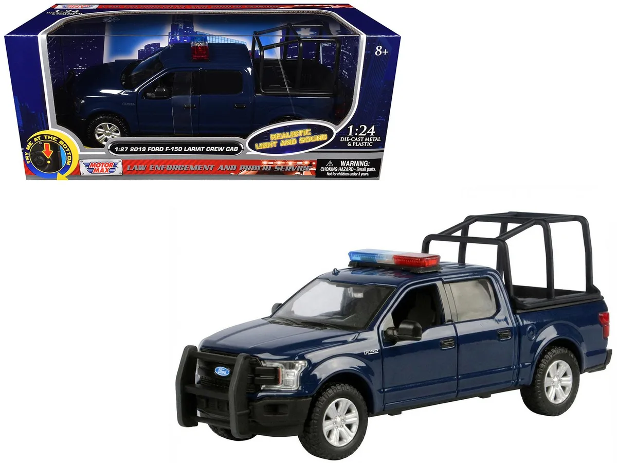 MOTORMAX MOTORMAX 2019 Ford F-150 Lariat Crew Cab 1/27 Diecast Dark Blue Lights Sounds — product photo