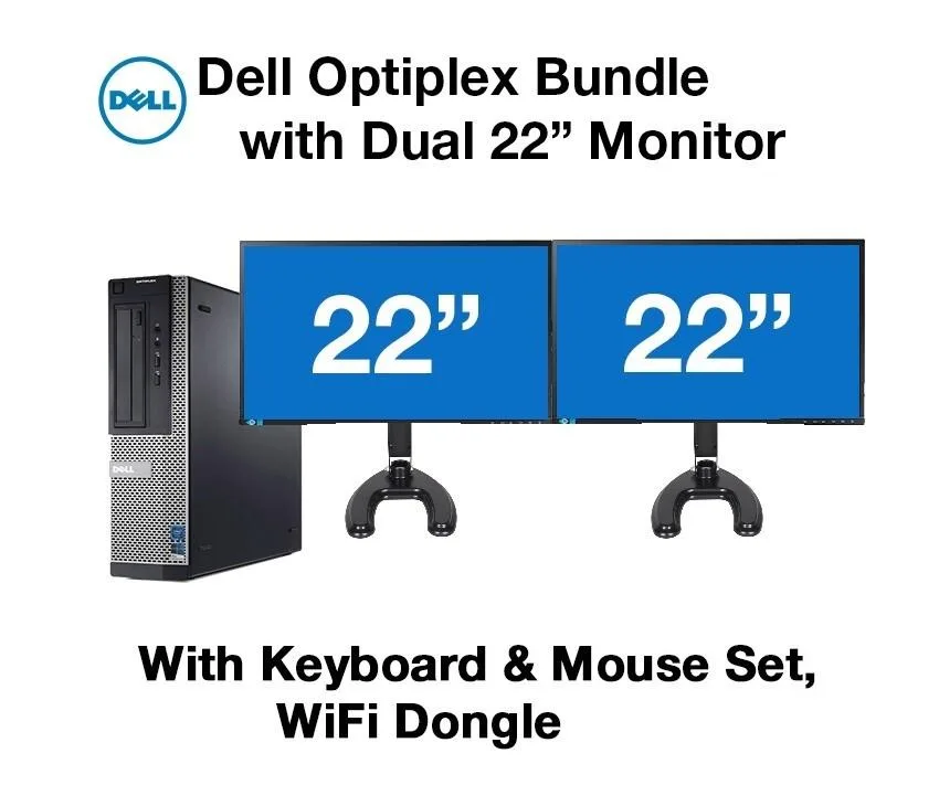DELL DELL OptiPlex 3010 Desktop SFF Core i3 3.4GHz 16GB 250GB HDD Dual 22" Monitor WiFi accessory — product photo