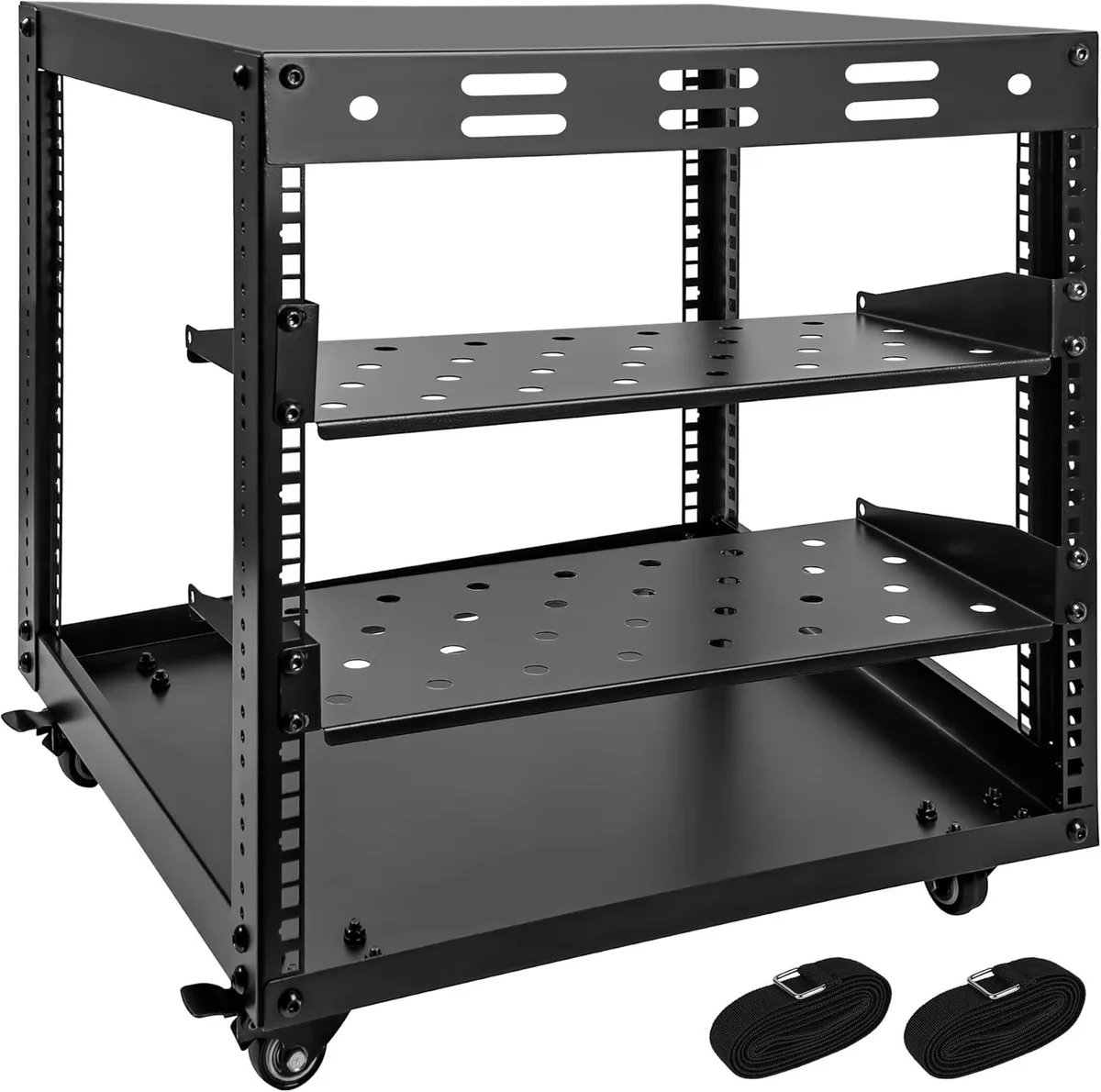 BFKK BFKK 10U Open Frame Server Rack 4 Tier Wall-mountable w/Swivel Casters Two Shelves 19.7L 18.8W 23.4H — product photo