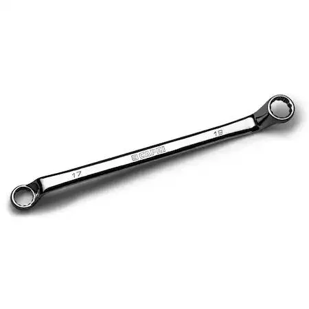 Two chrome vanadium wrenches, 17 mm and 19 mm, 75-degree deep offset box ends