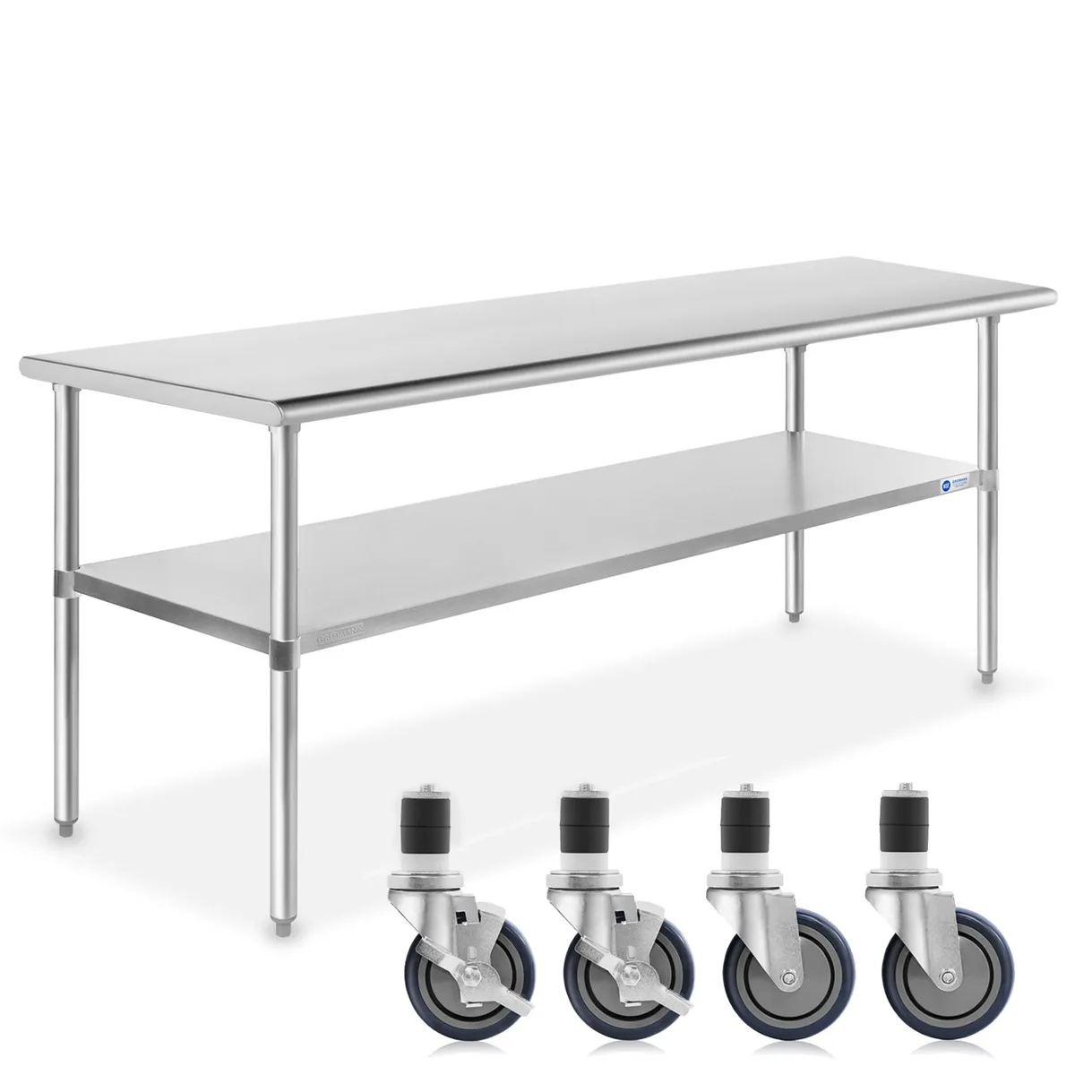 Gridmann Gridmann Stainless Steel Work &amp; Prep Table 72 x 30 Inches with Caster Wheels and Under Shelf food service — product photo