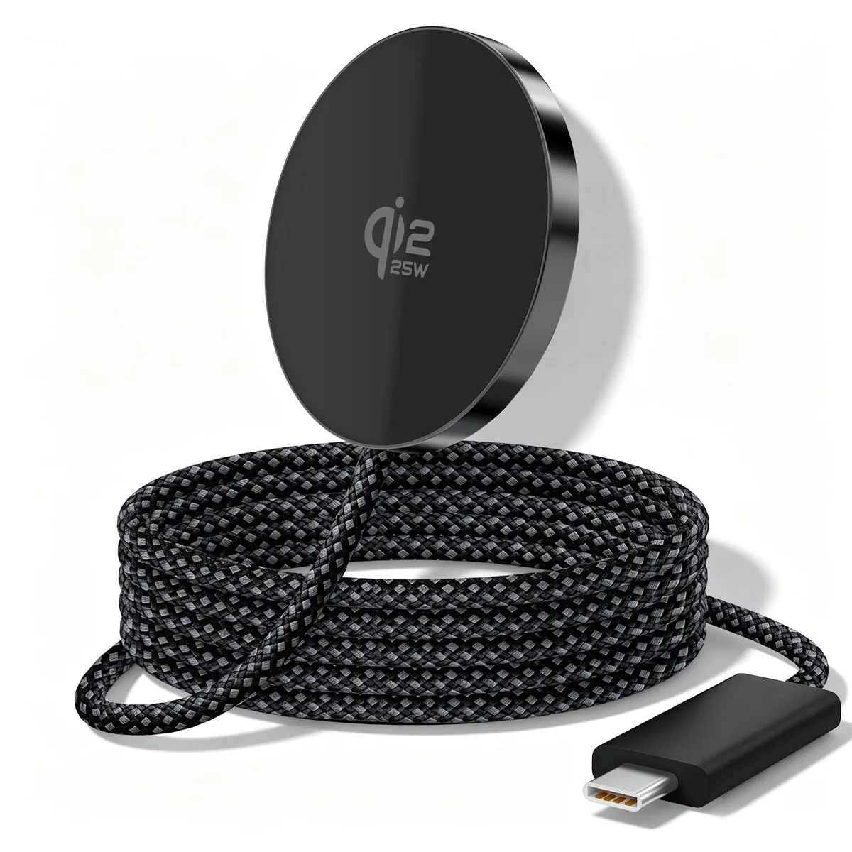 Black circular wireless charging pad with magnetic surface