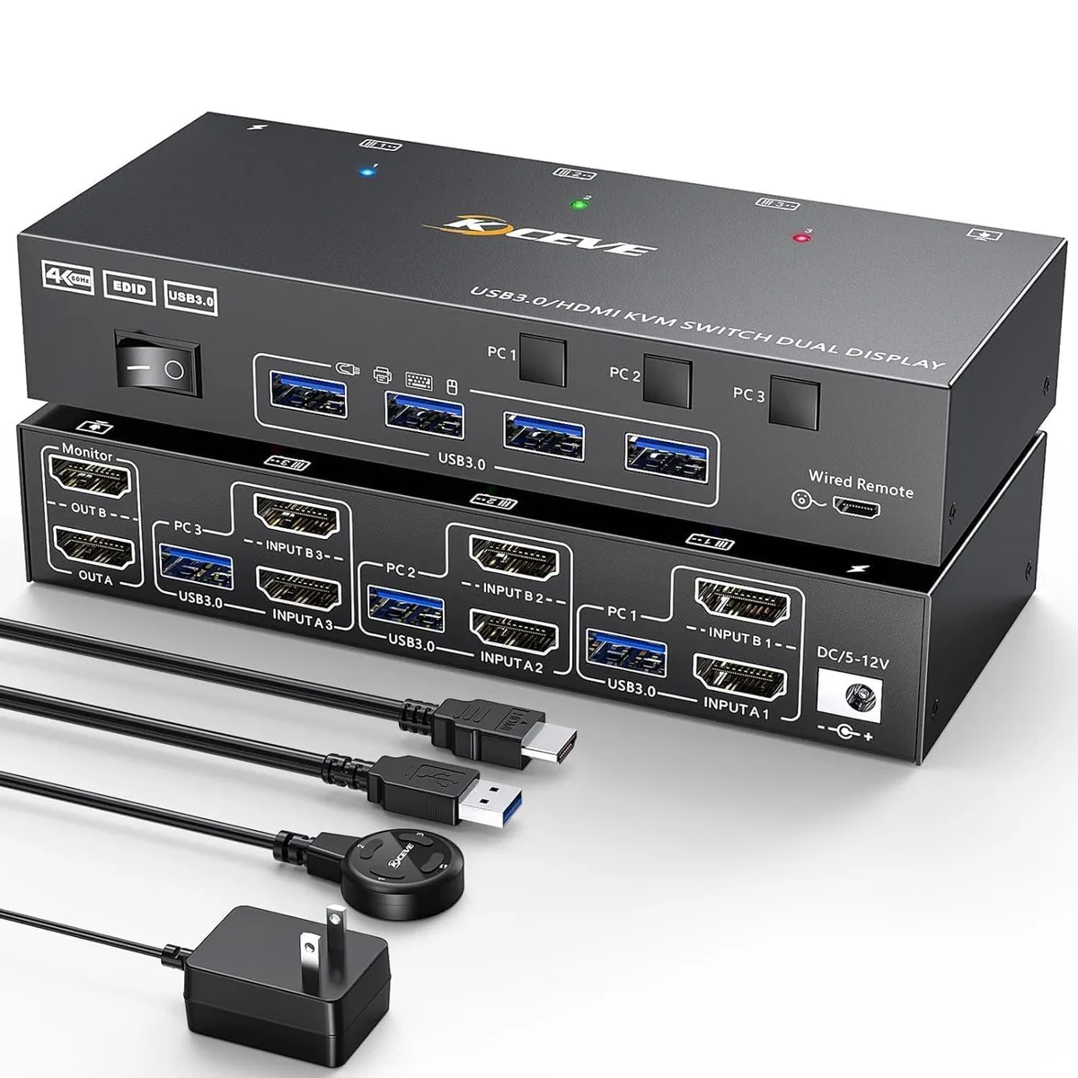  TRENDnet RY-H32 3 Computer 2 Monitor HDMI 2.1 KVM Switch 4K 60Hz 2K 144Hz USB 3.0 — product photo