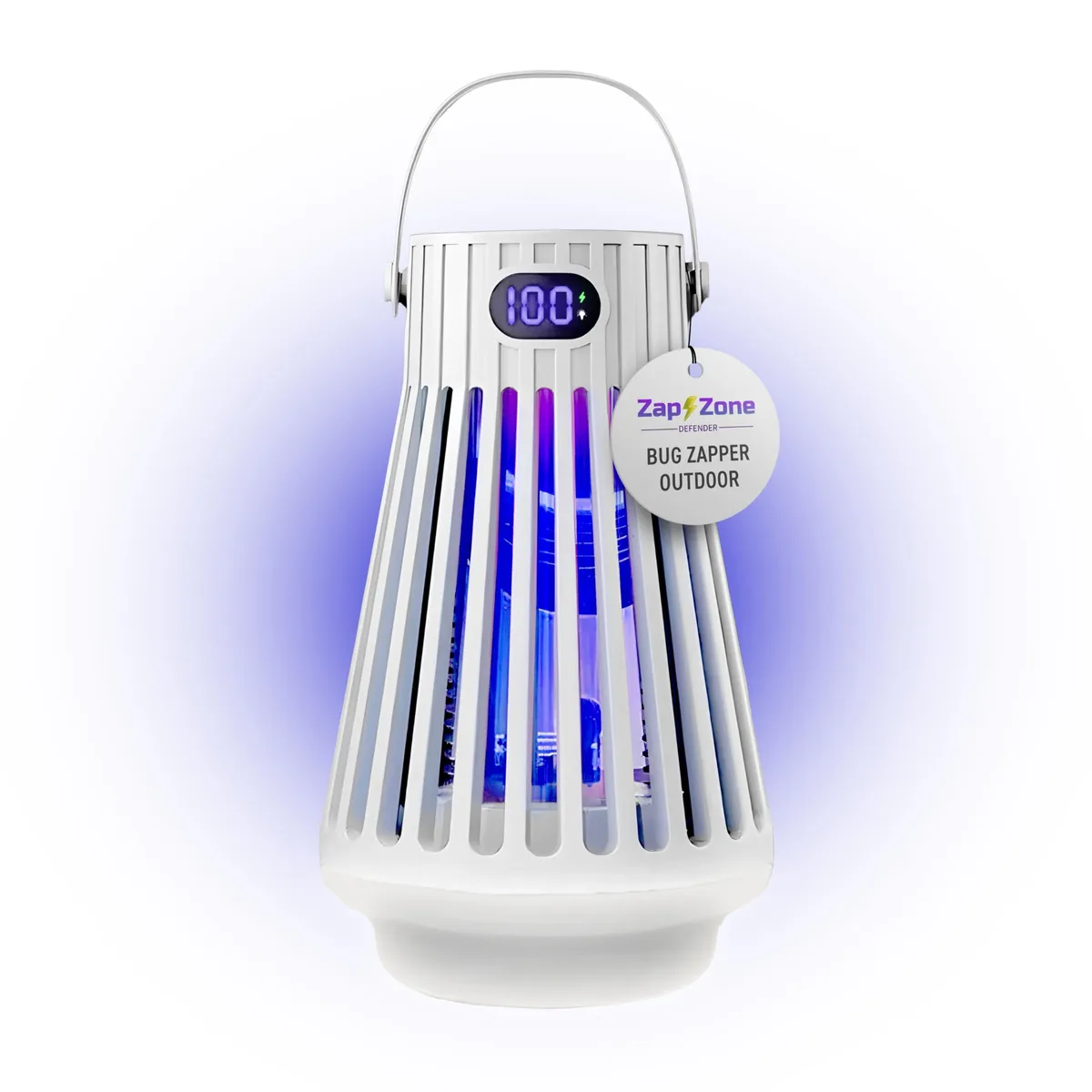 Cylindrical rechargeable bug zapper with 360-degree UV light and USB-C charging