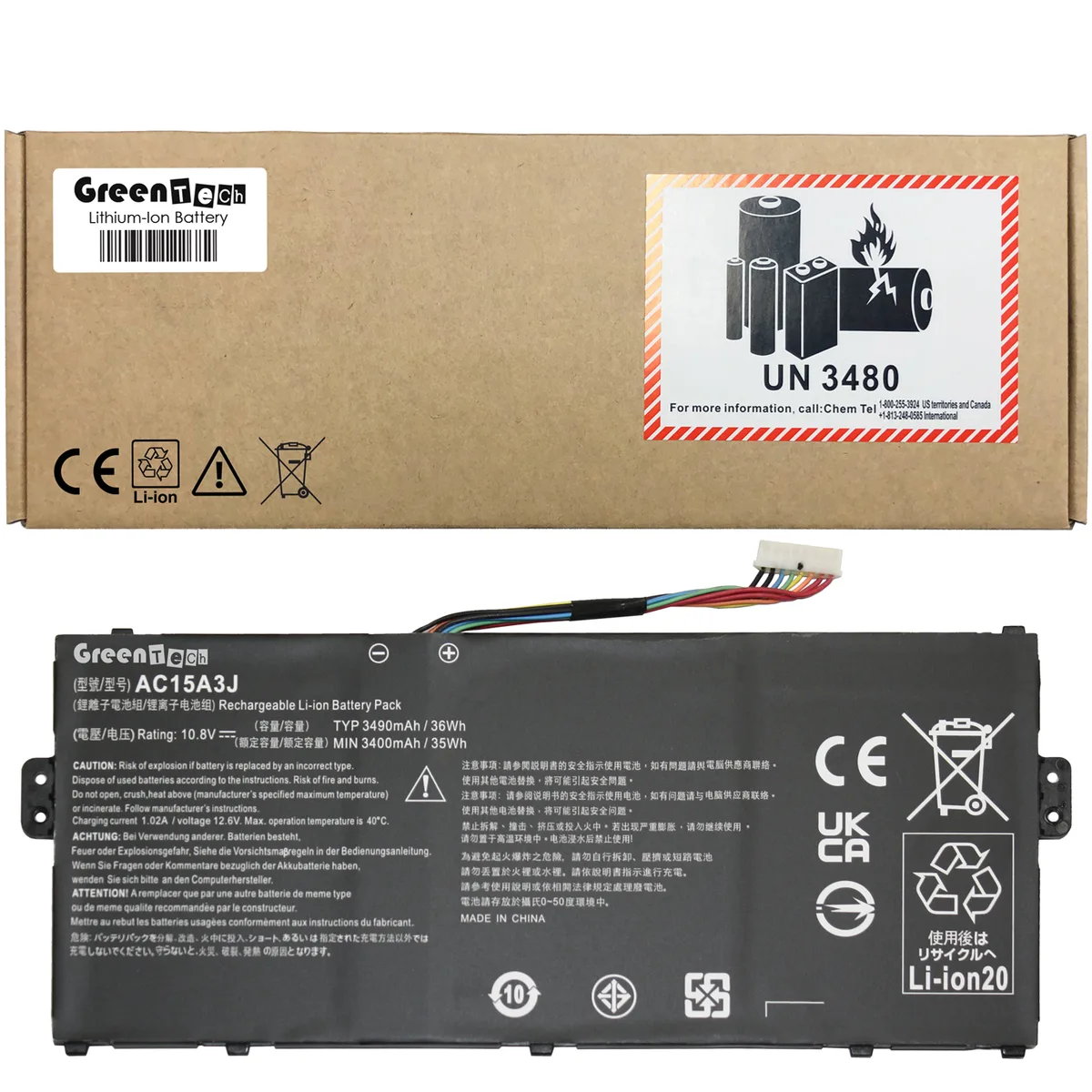 NShi NShi AC15A3J 10.8V 36Wh 3490mAh laptop battery — product photo