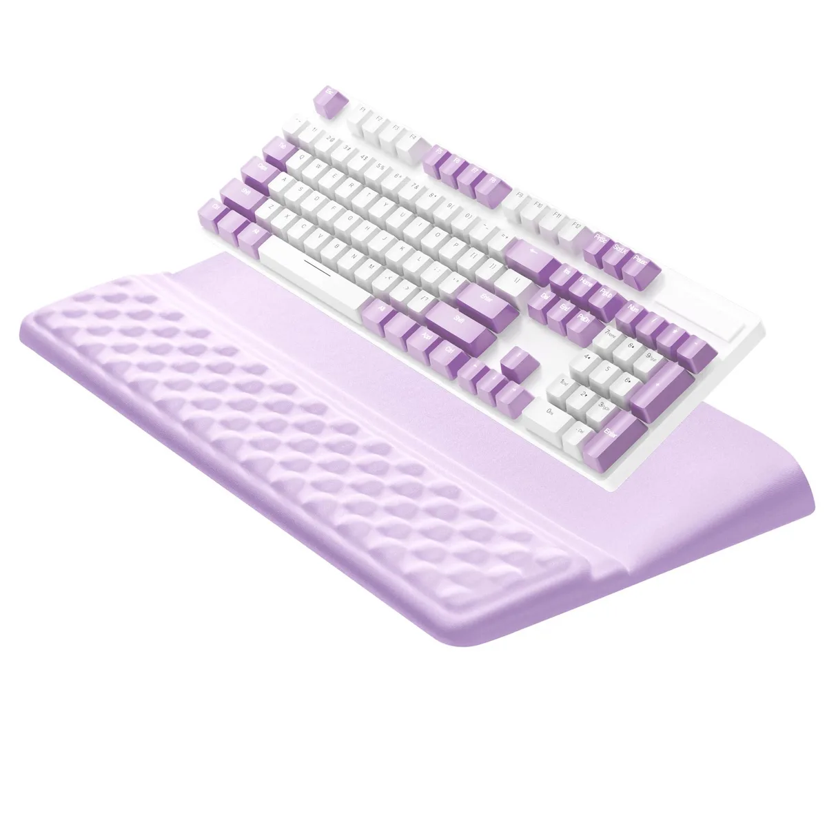Purple ergonomic keyboard wrist rest with massage bumps, memory foam core, and non-slip base