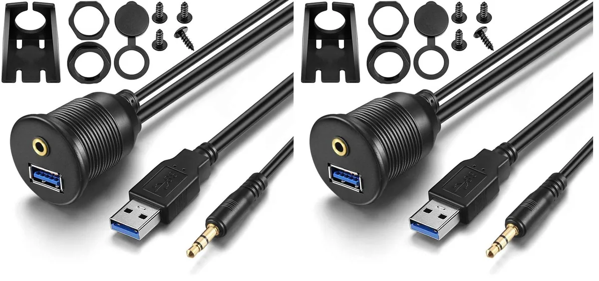 Vszerda Vszerda USB 3.0 &amp; 3.5mm Flush Mount Extension Cable 3ft Pack of 2 — product photo