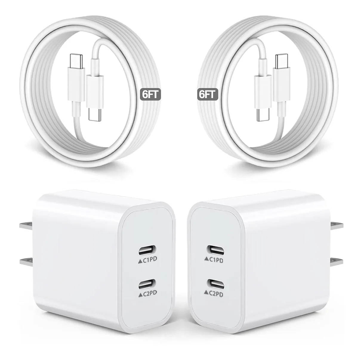 ONITOON ONITOON 20W Dual USB-C Wall Charger 2-Pack with 6ft Cable — product photo