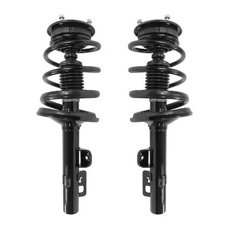 Pair of silver front strut assemblies with coil springs and top mounts