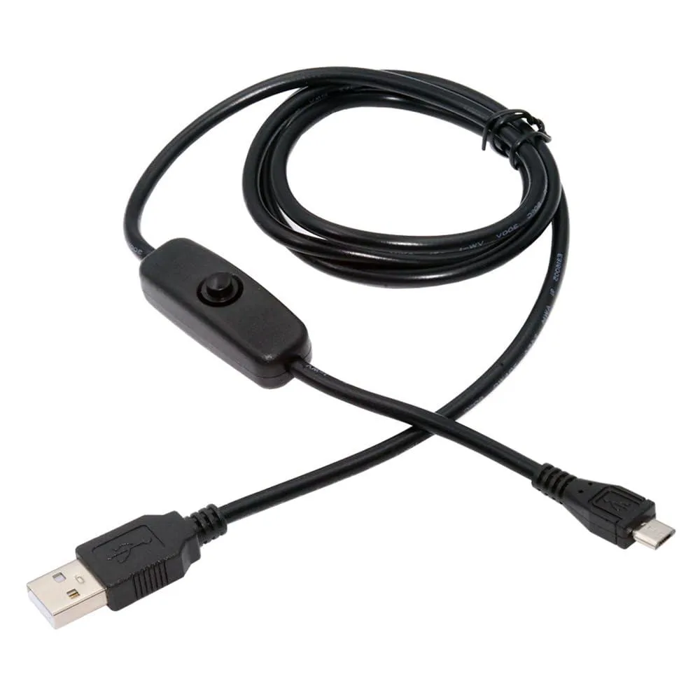 Black Micro USB to Type-A cable with inline power switch button, 150cm length
