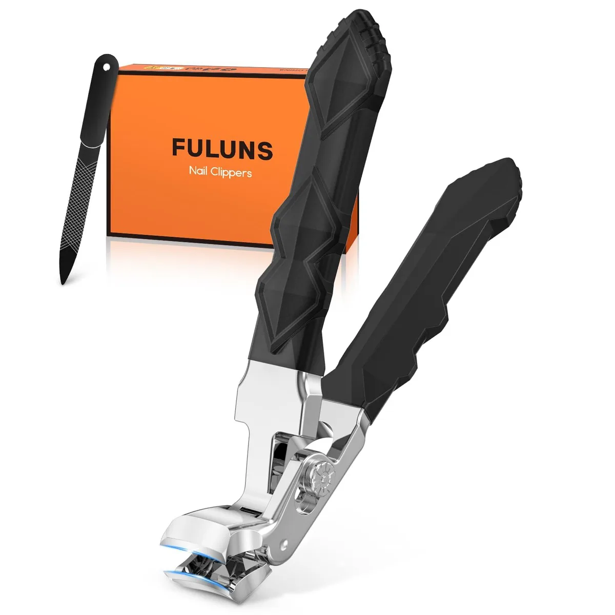Two blue aluminium nail clippers with angled heads and catchers