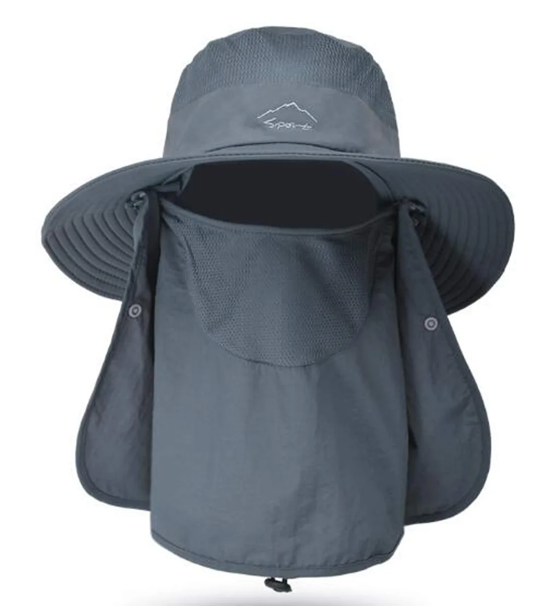 Fishing Hat Unisex Wide Brim Face Cover Neck Flap Dark Grey 56-61cm — product photo
