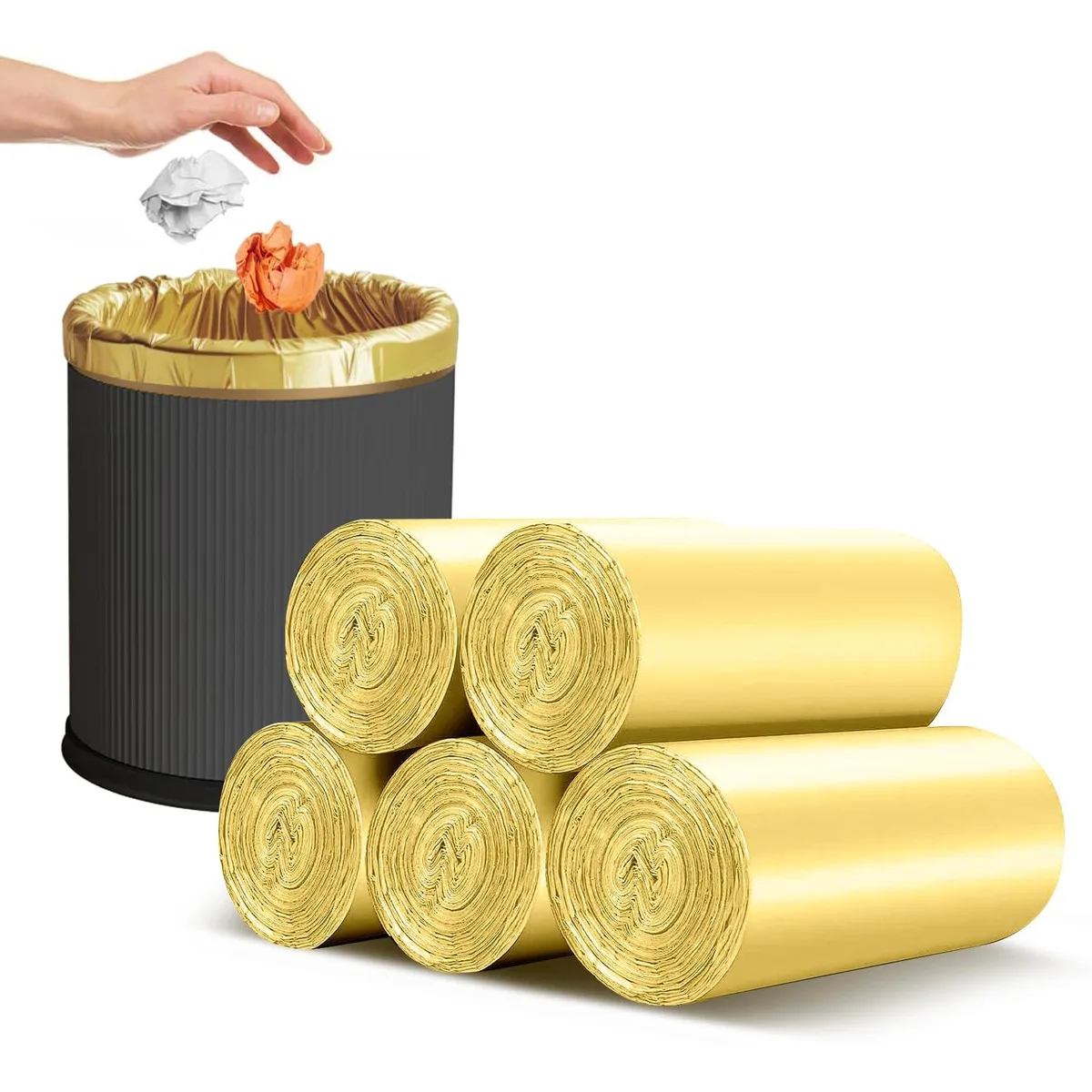  IDEMAYA Gold Trash Bags 4 gal 100 Count 19.7 x 23.6 in — product photo