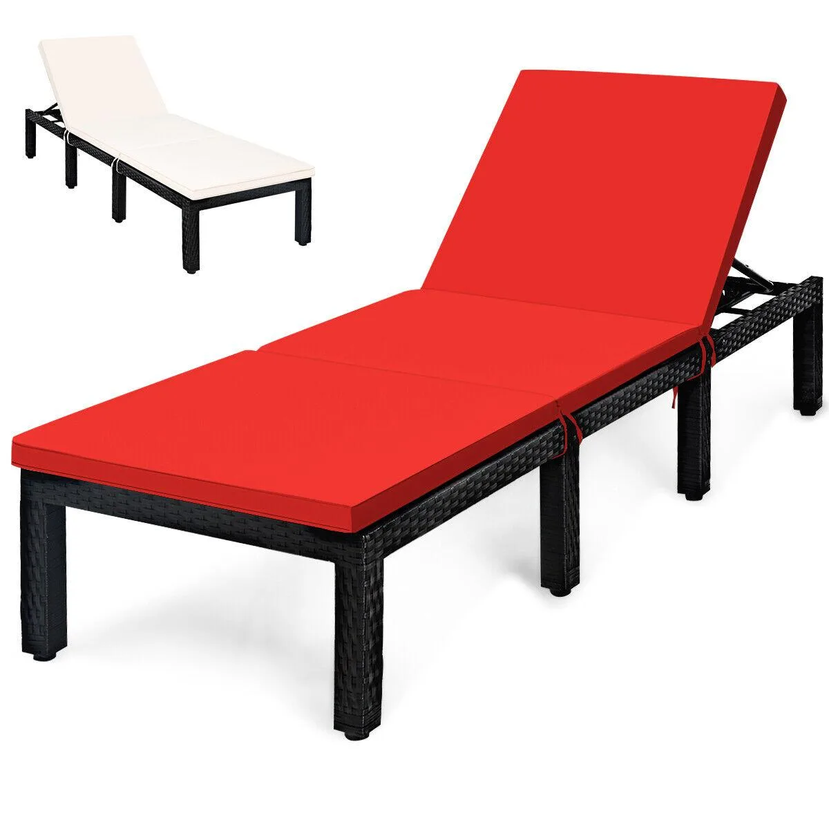 SlickBlue SlickBlue Patio Rattan Height Adjustable Lounge Chair Red Off White — product photo