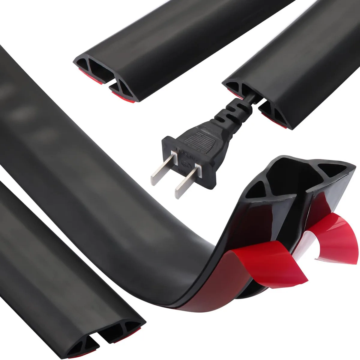  Nuogo 16 ft Silicone Floor Cord Cover, Black, Self-Adhesive, 2-Pack — product photo