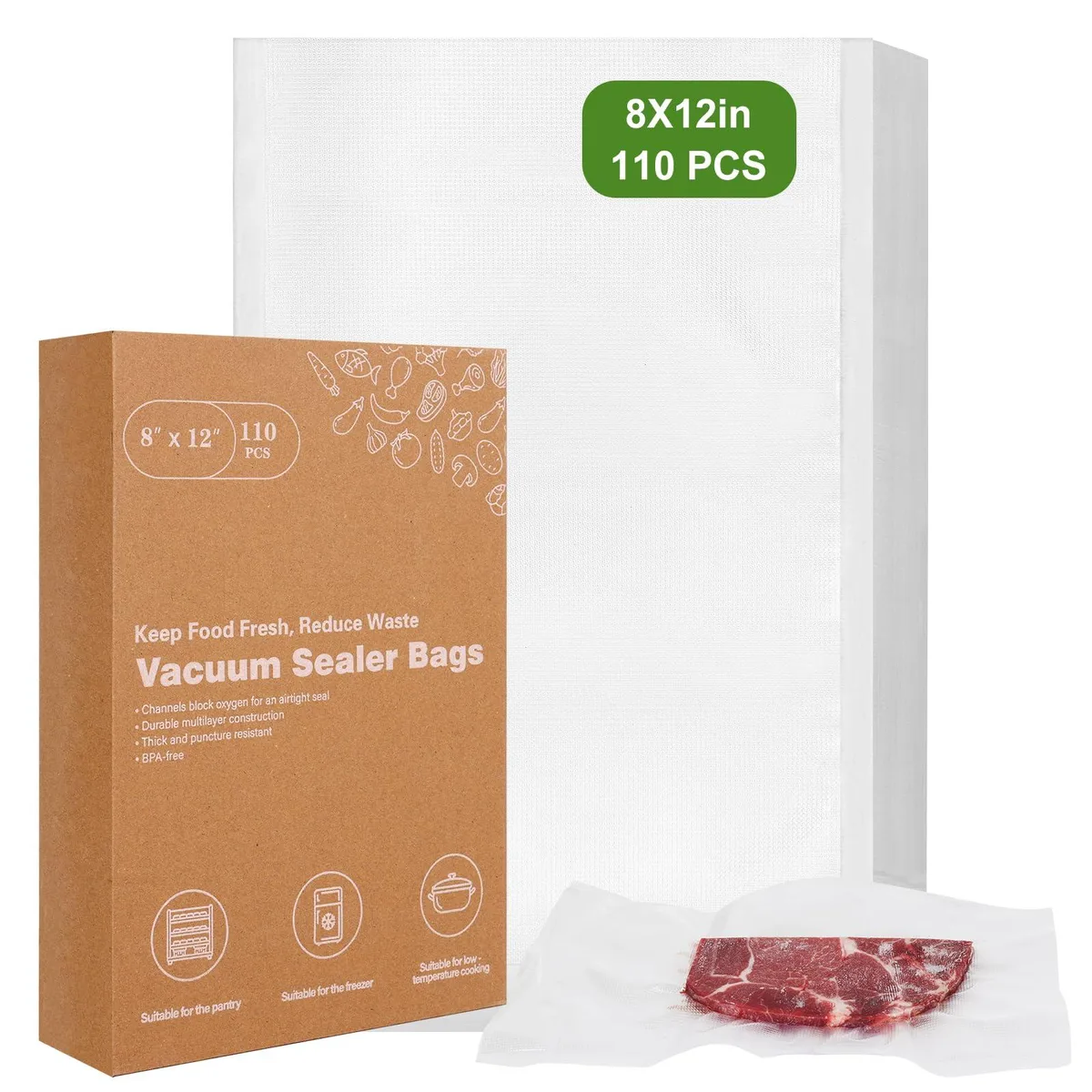 Stack of beige rectangular vacuum sealer bags